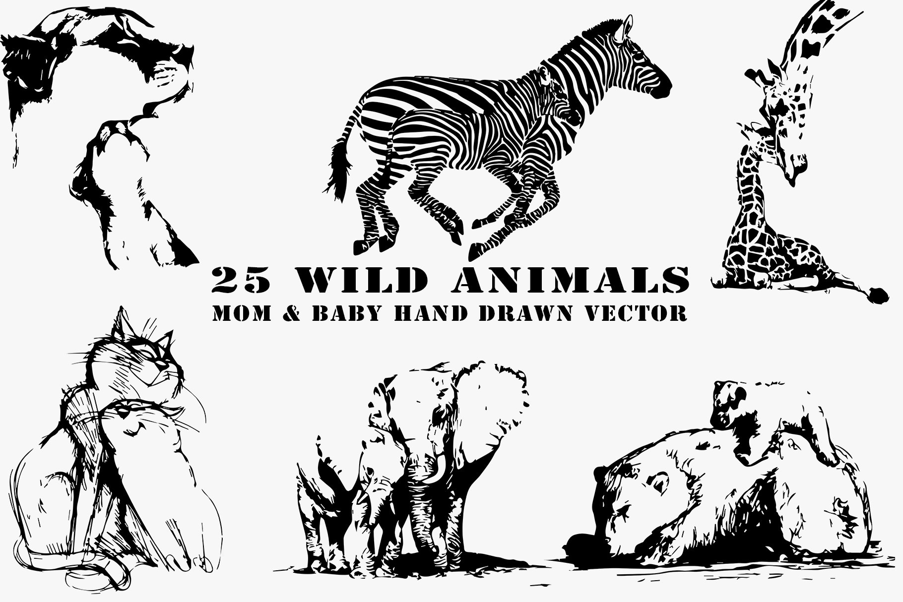 Mom &amp; baby animals. 25 illustrations
