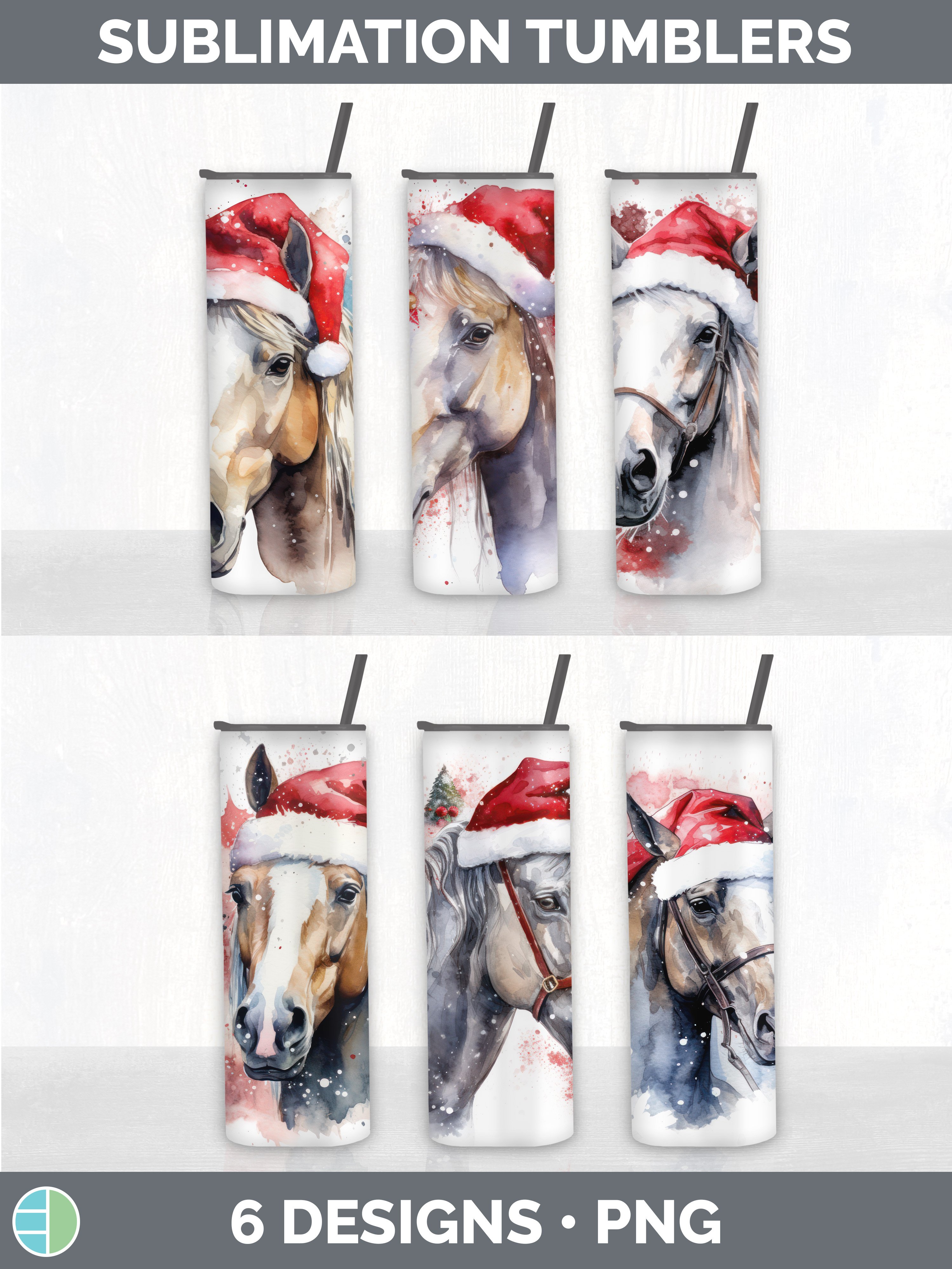 Christmas Santa Hat Horse Tumbler | Sublimation 20 oz Skinny