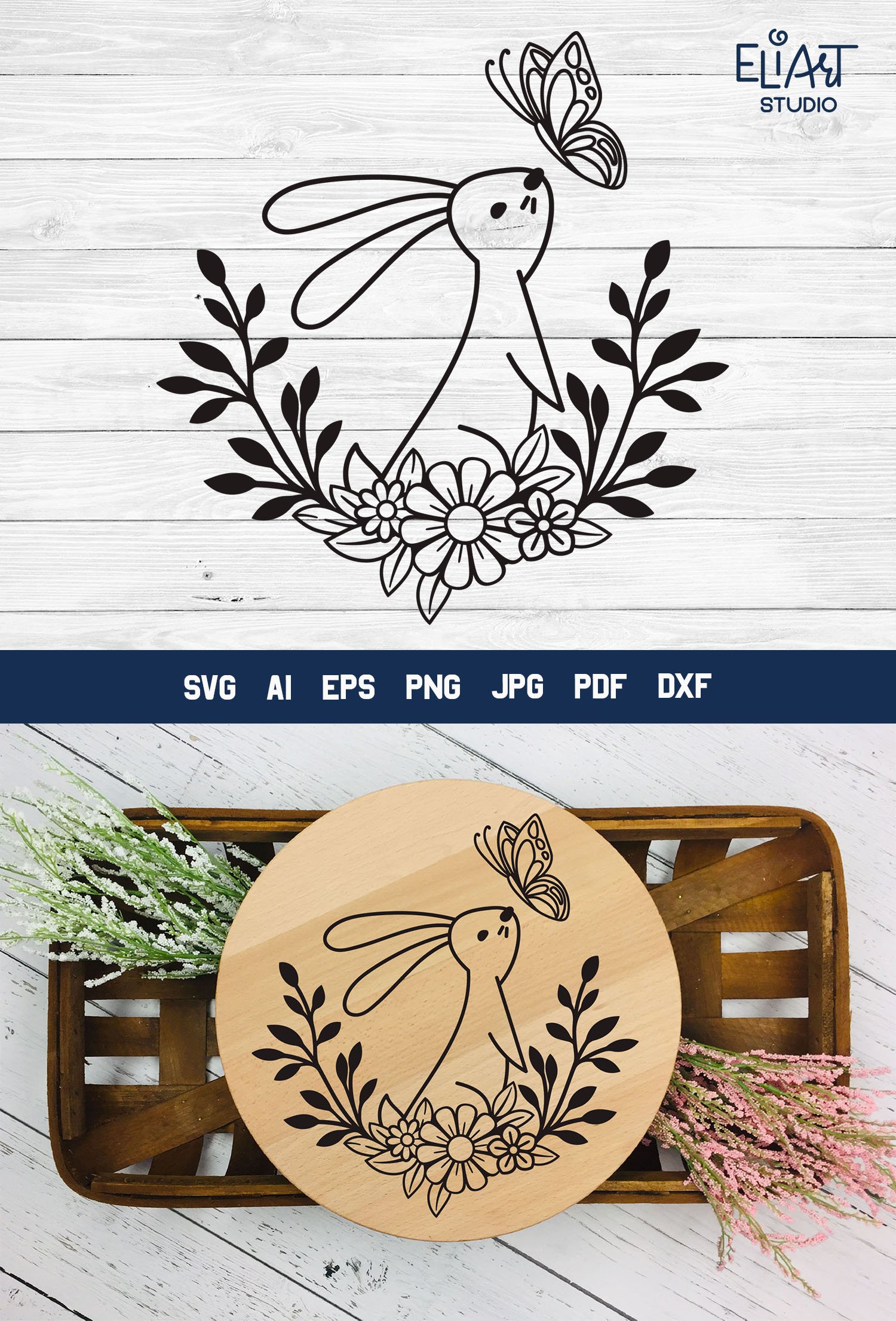 Easter Bunny SVG | Floral Easter PNG Design