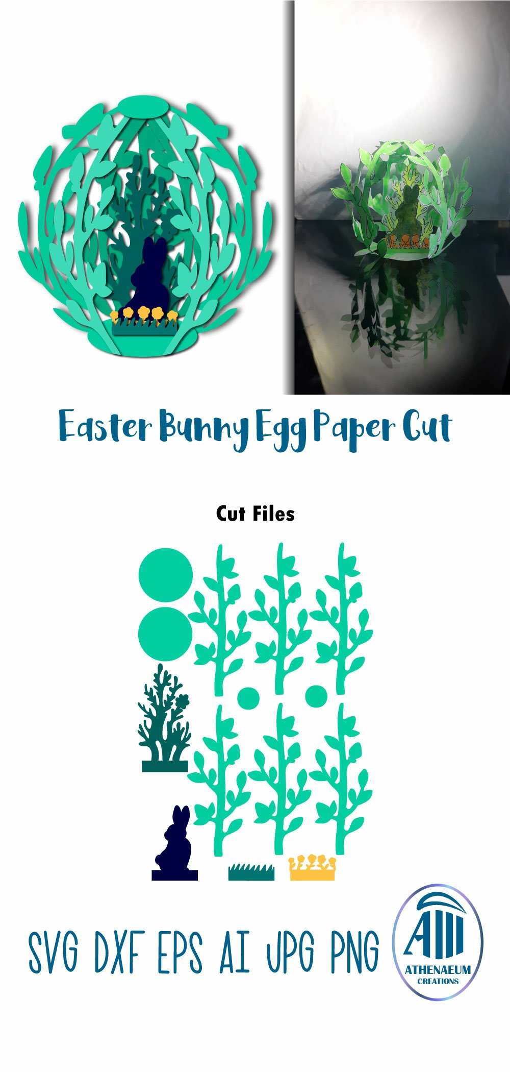 3D Easter Egg with Bunny SVG|Easter Bunny Paper Cut Template