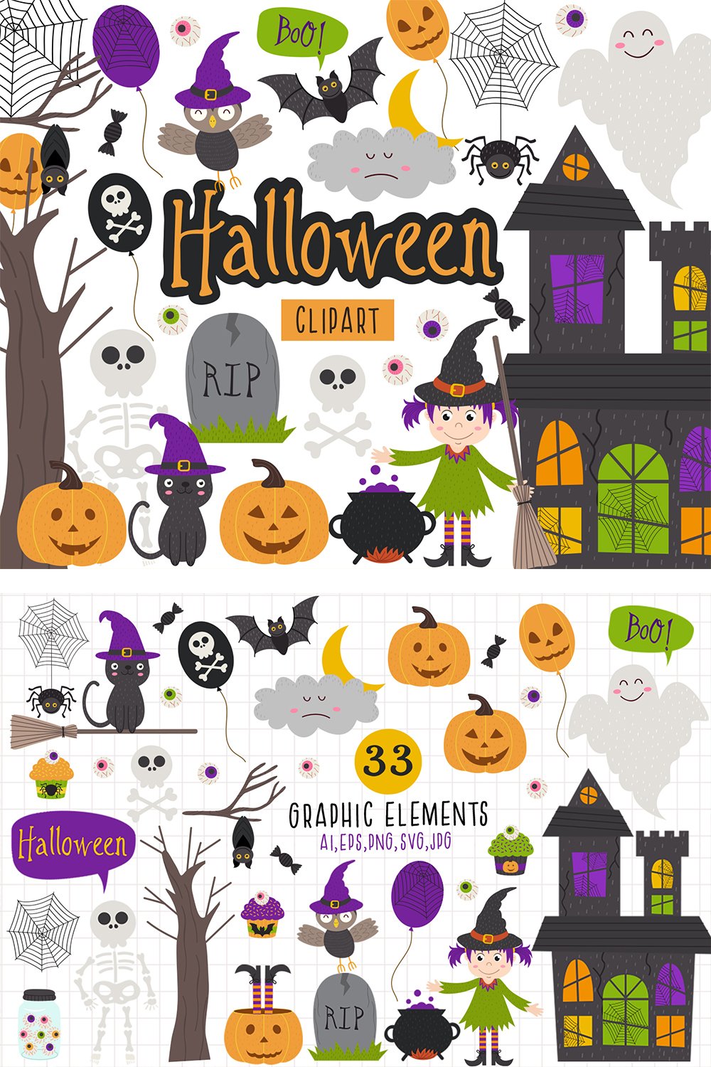 Halloween clipart, Black cat, Pumpkin clip art, Party decor