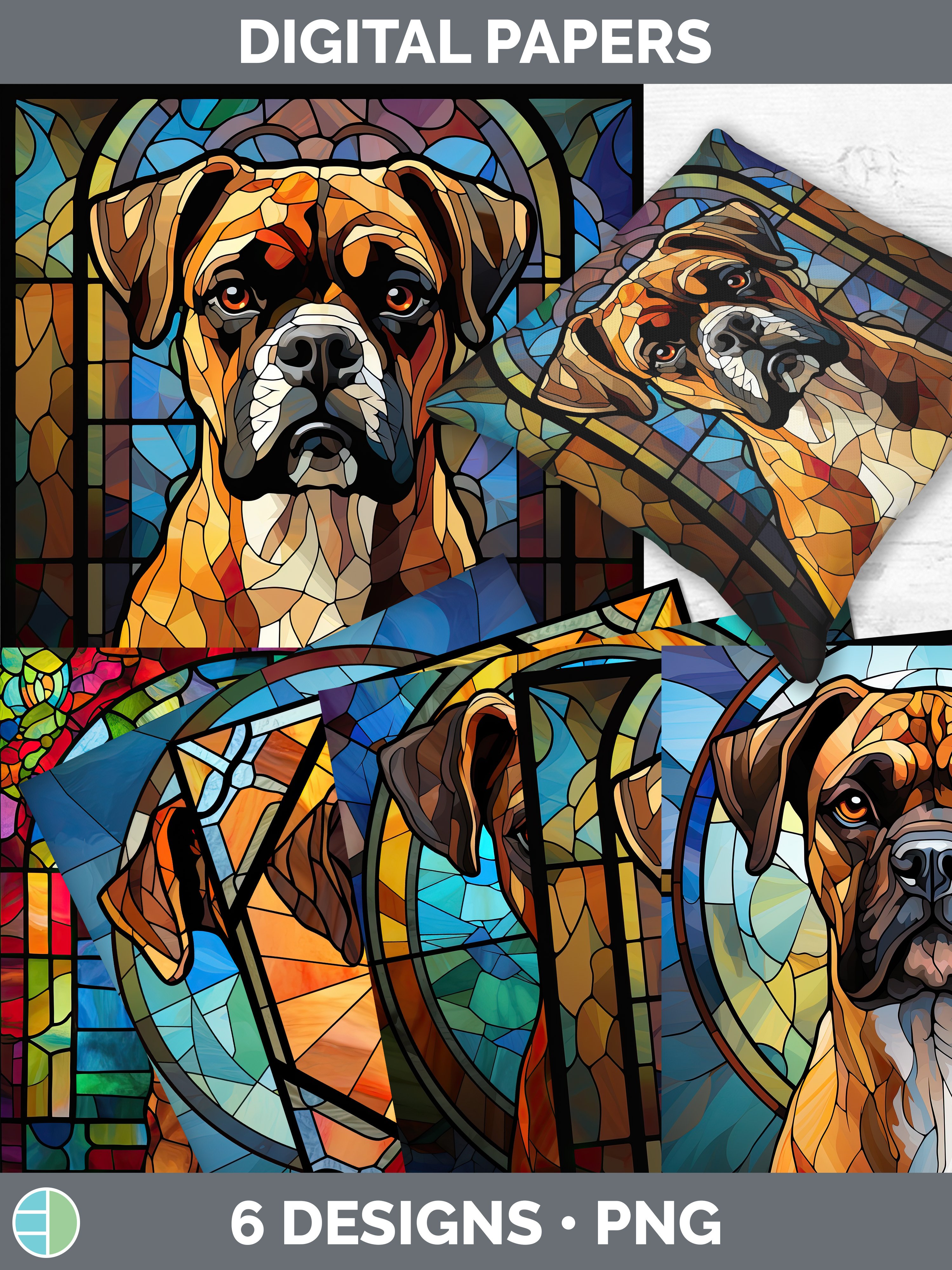 Stained Glass Boxer Dog Paper Backgrounds Digital Scrapboo