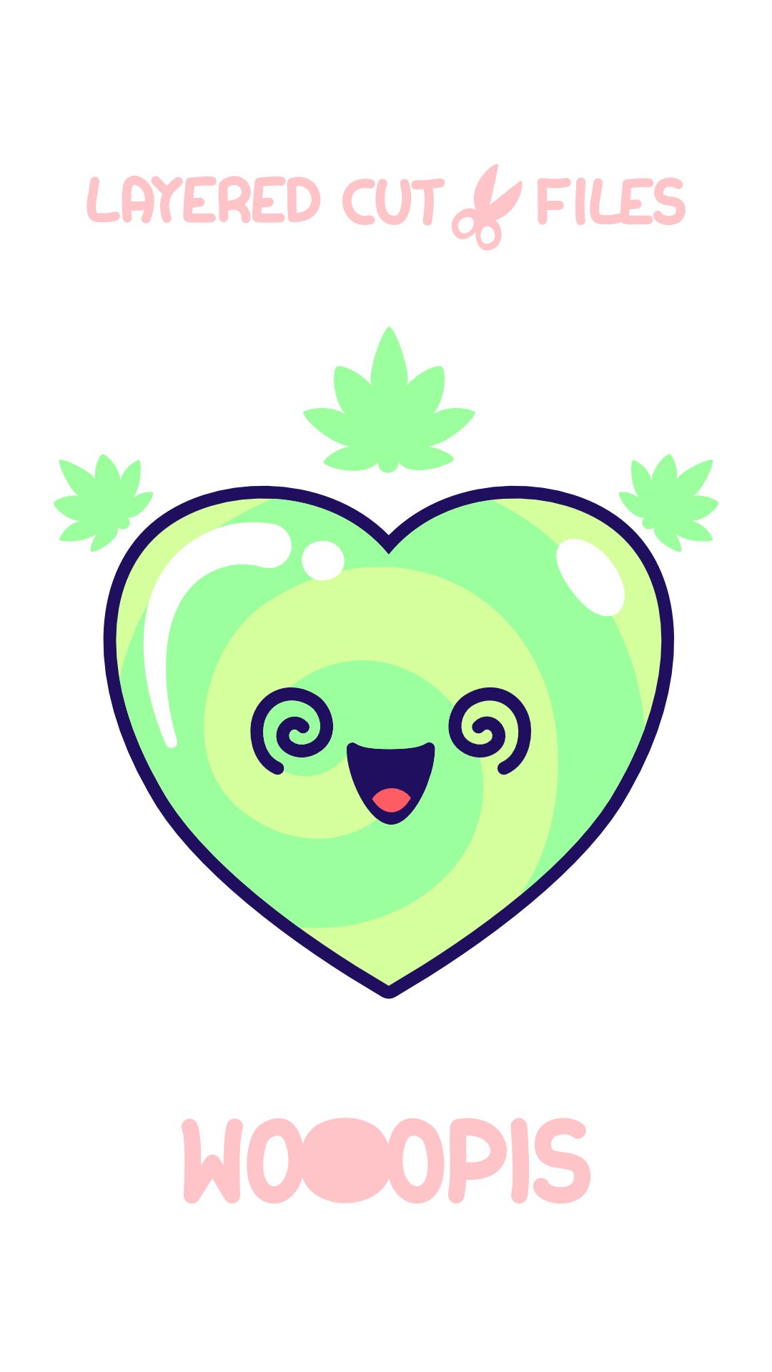 Happy Weed - Kawaii Heart - cut files including layers