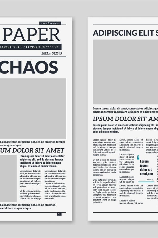 Newspaper template. Column articles on newsprint background.