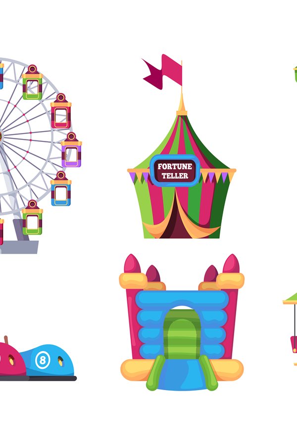 Amusement park. Outdoor attraction for kids swing game machi