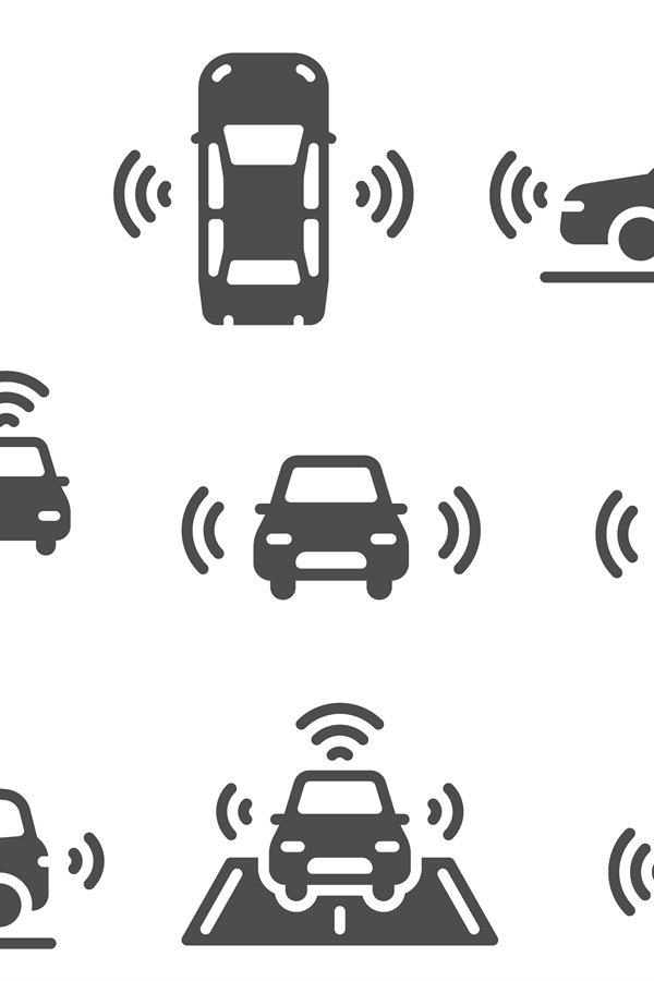Driverless car icons. Autonomous robotic car, smart driving