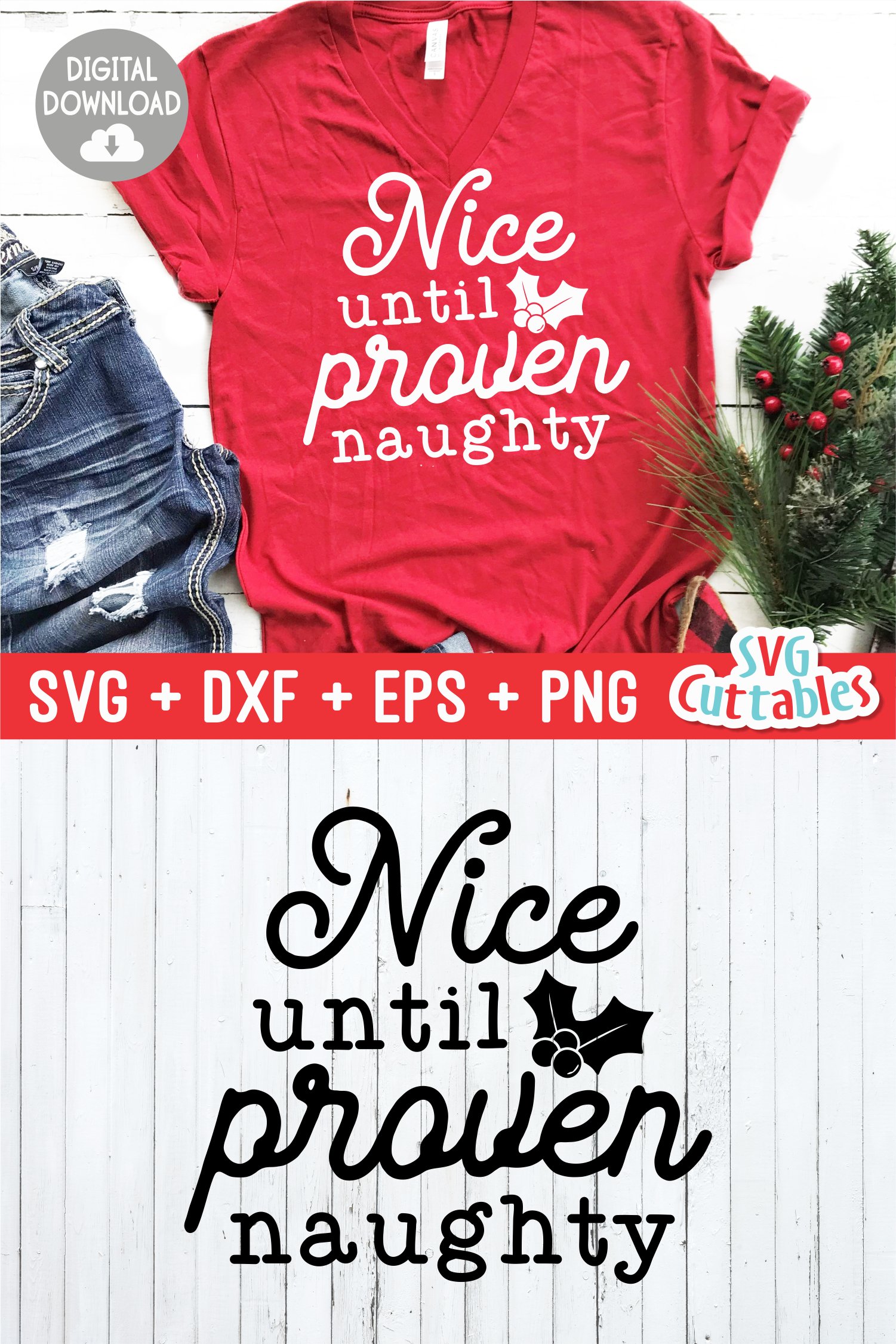 Nice until proven Naughty Christmas Outfit - Silver/Gold glitter
