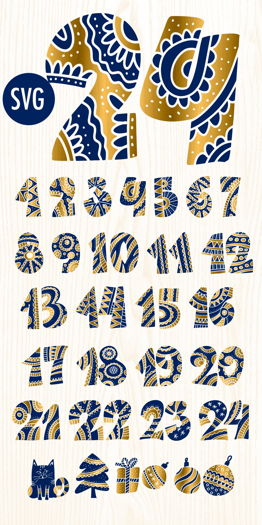 Advent Calendar Stickers Christmas Advent SVG PNG DXF