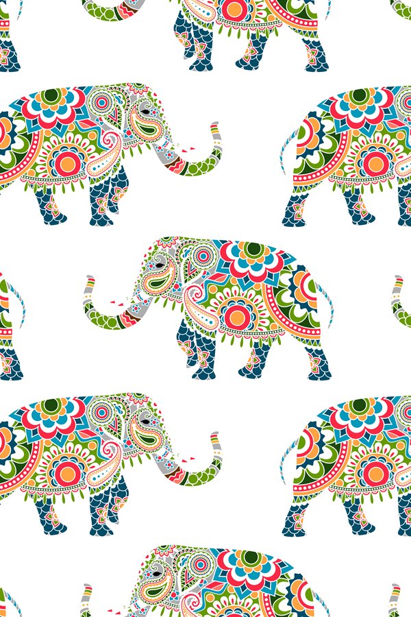 Seamless pattern of colorful elephants