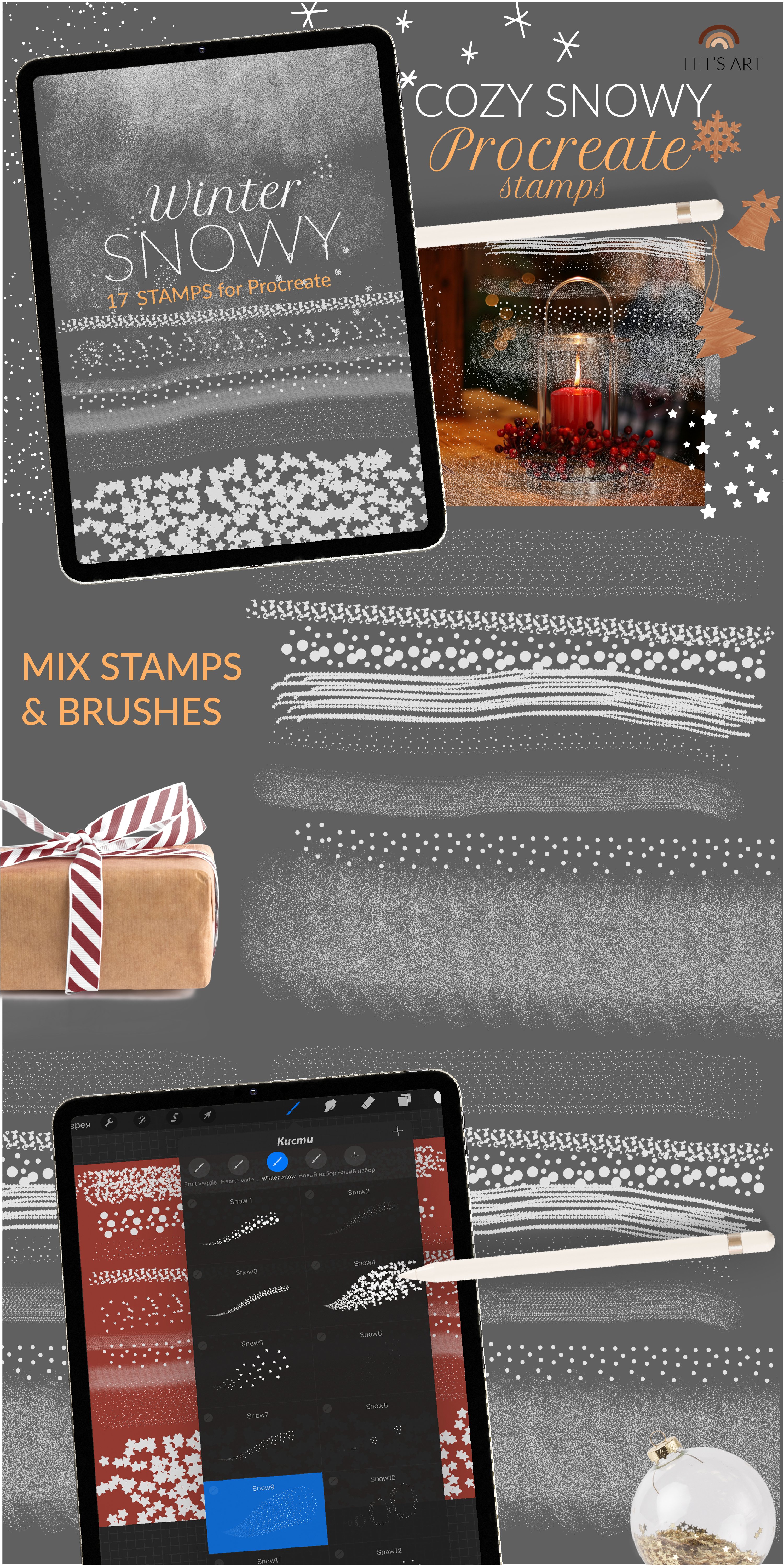 Snowy winter brushes and Procreate stamps