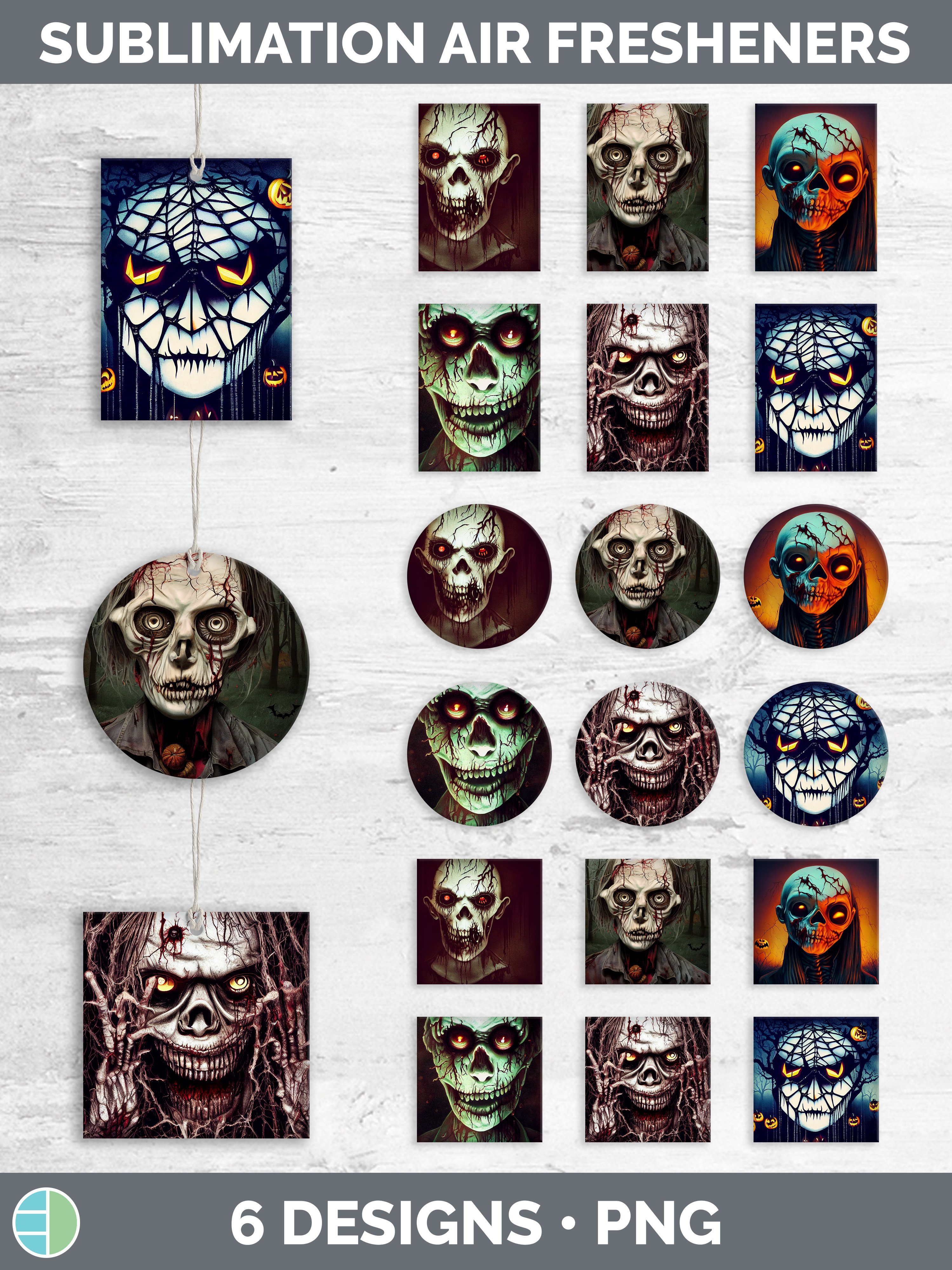 Halloween Zombie Air Freshener Sublimation Designs Bundle
