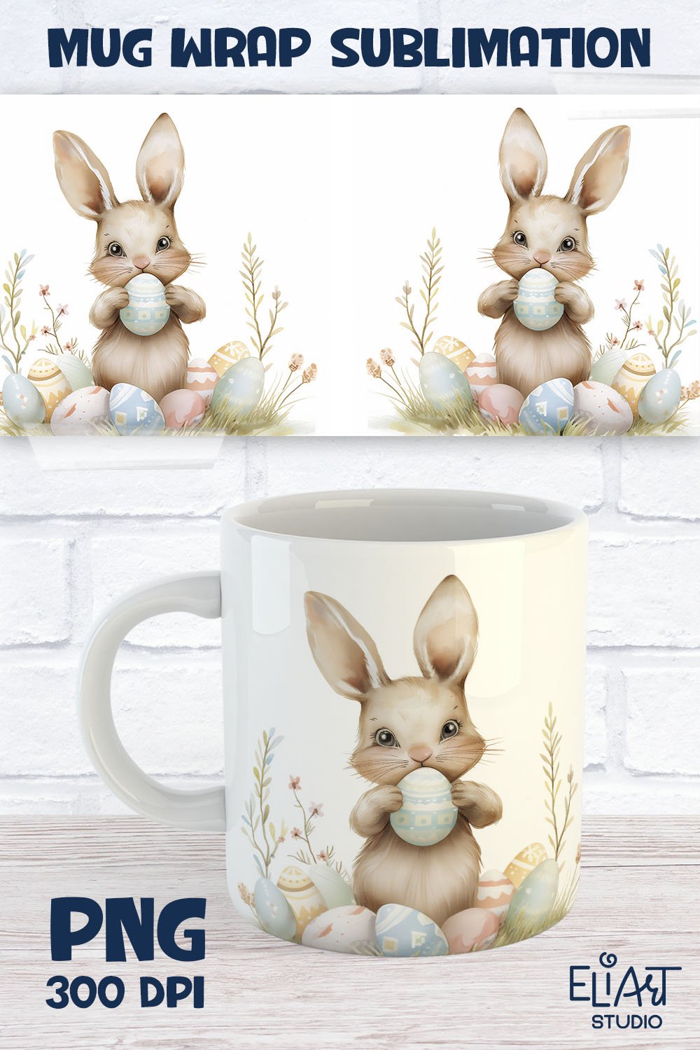 Easter Bunny Mug Wrap | Easter PNG Mug Design