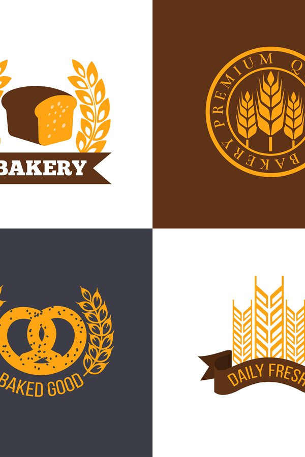 Vector bakery and bread shop logos labels badges with wheat