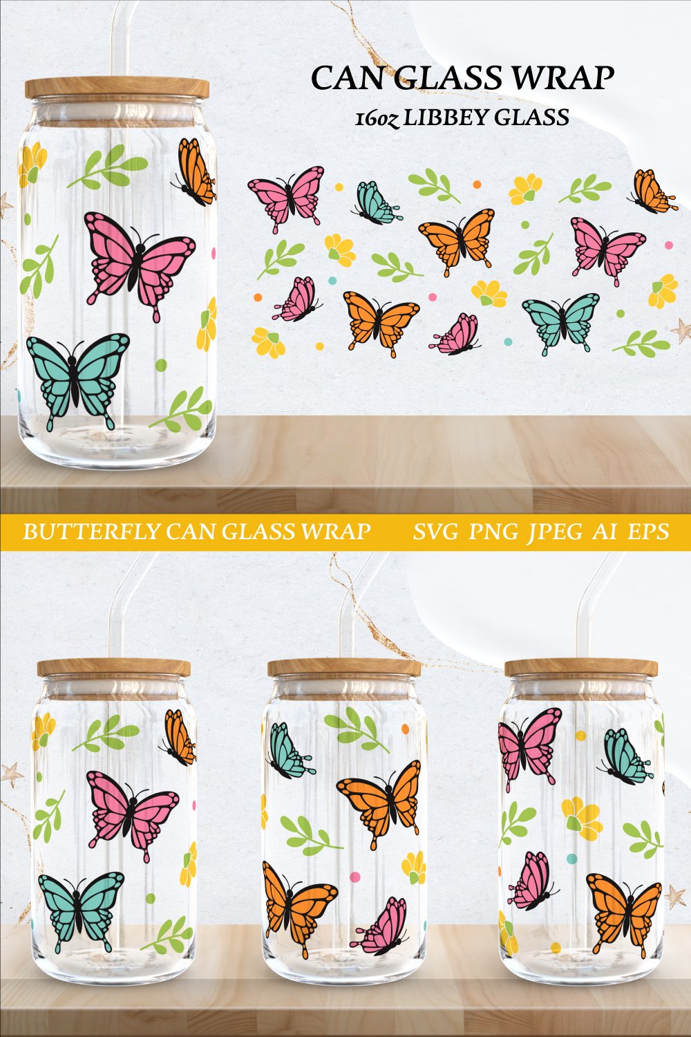 BUTTERFLY SVG For Libbey 16oz Can Glass | Butterfly SVG
