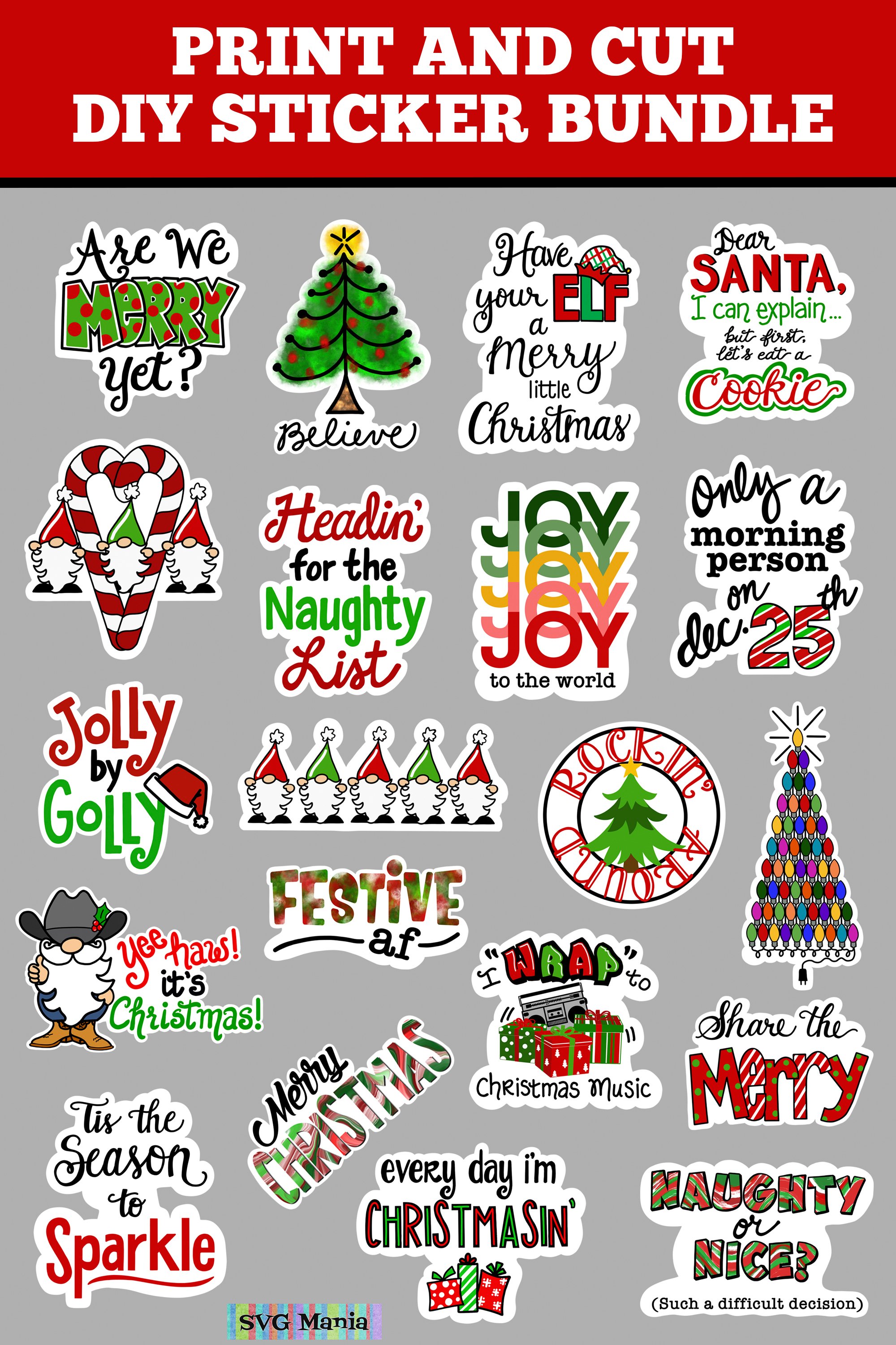 Christmas Sticker Bundle, Print and Cut Christmas (1641394)