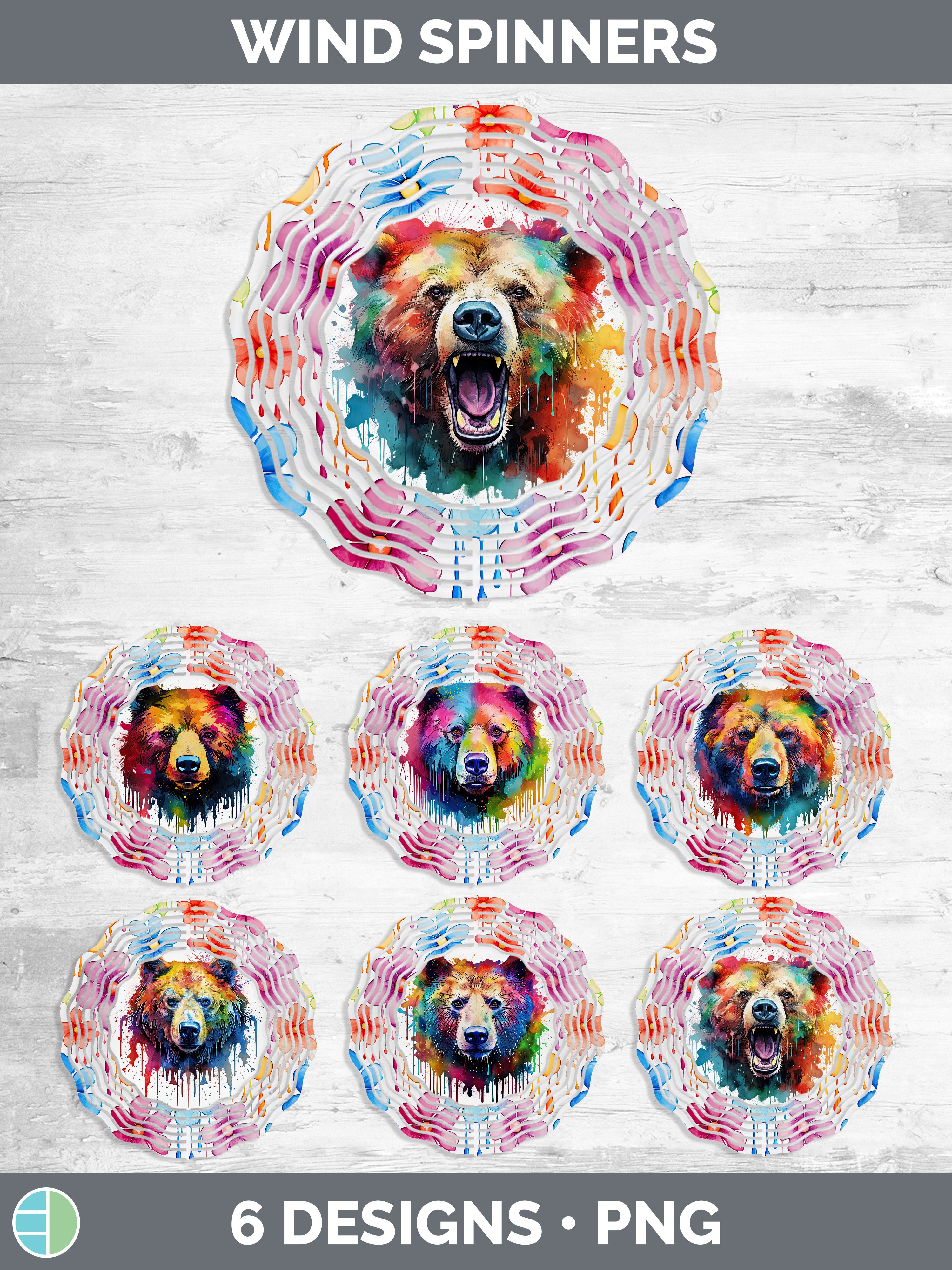 Splat Rainbow Grizzly Bear Wind Spinner | Sublimation Spinne