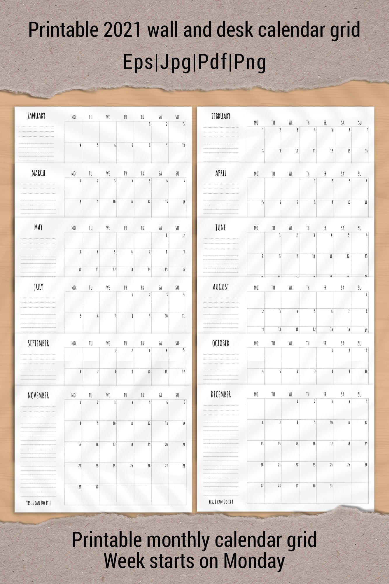 Printable monthly planner template 2021 week start (1155691)