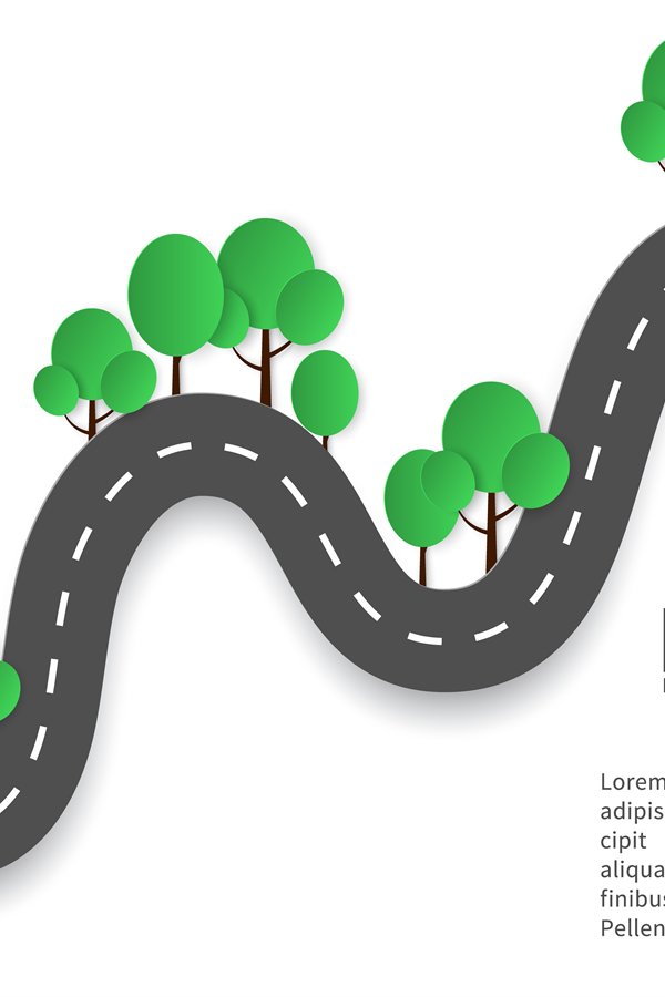 Paper road. Road landscape with trees origami style, beautif