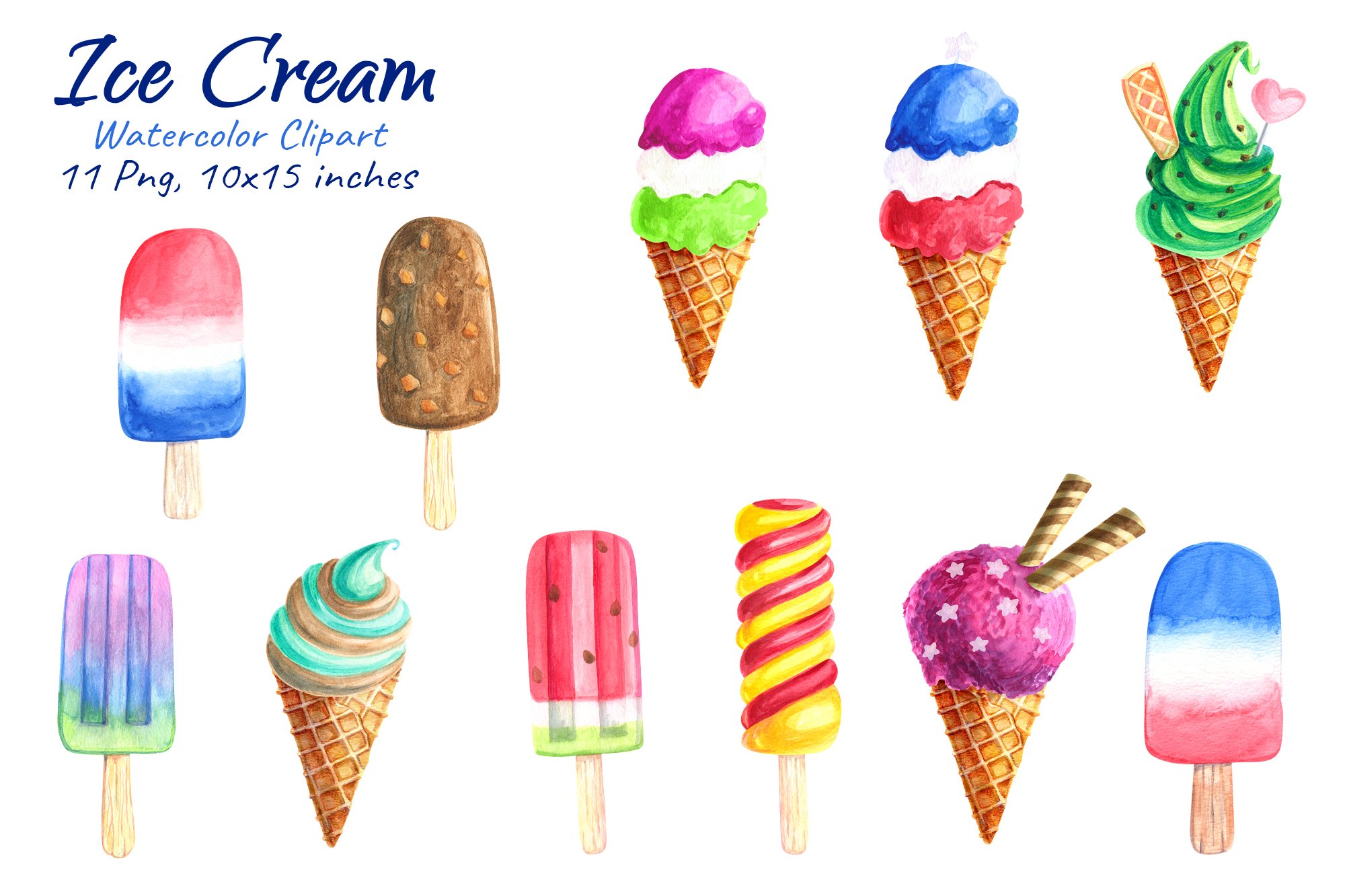 Watercolor Ice Cream Clipart (1306266)