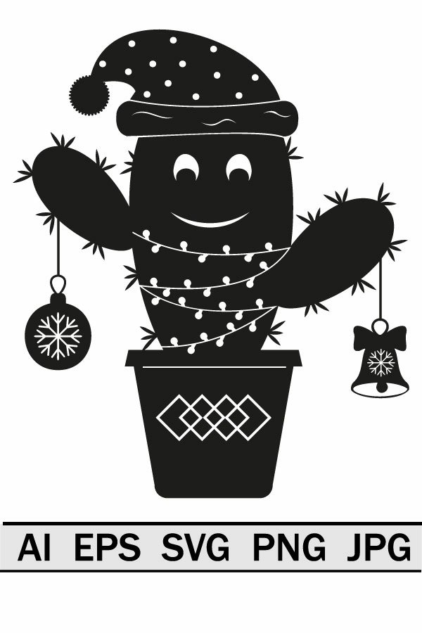 Christmas cactus with a garland, svg format
