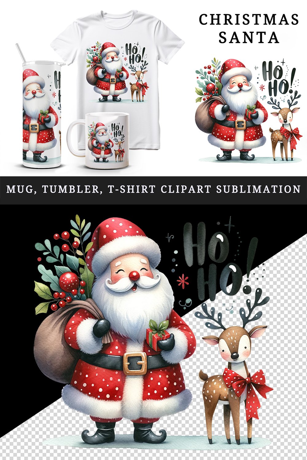 Christmas Santa tumbler mug wrap, clipart sublimation design