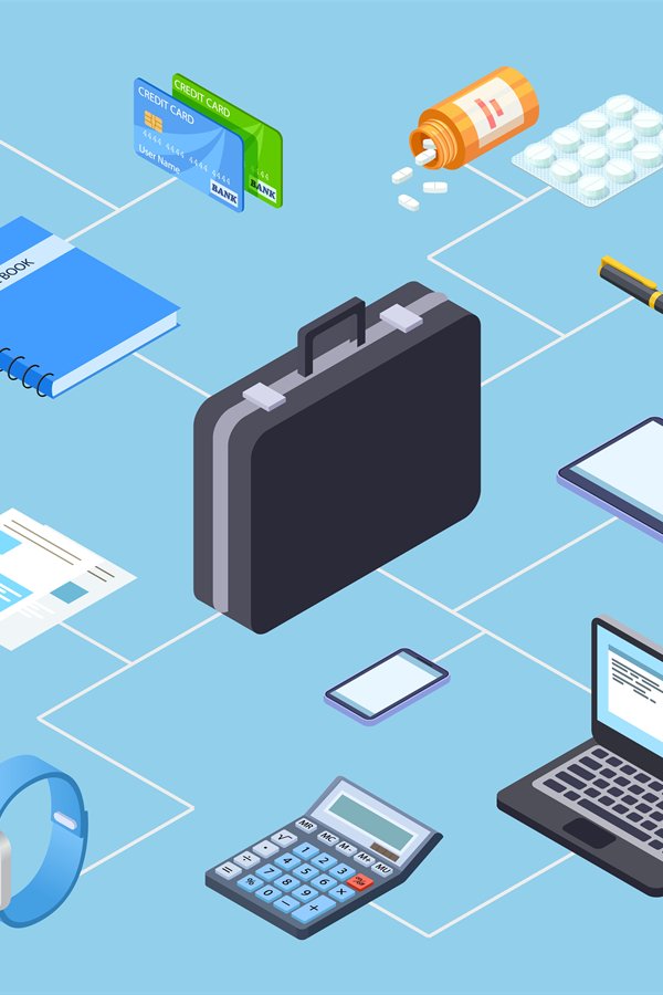 premium vector | business suitcase decrease... Business person suitcase and its contents isometric vector i