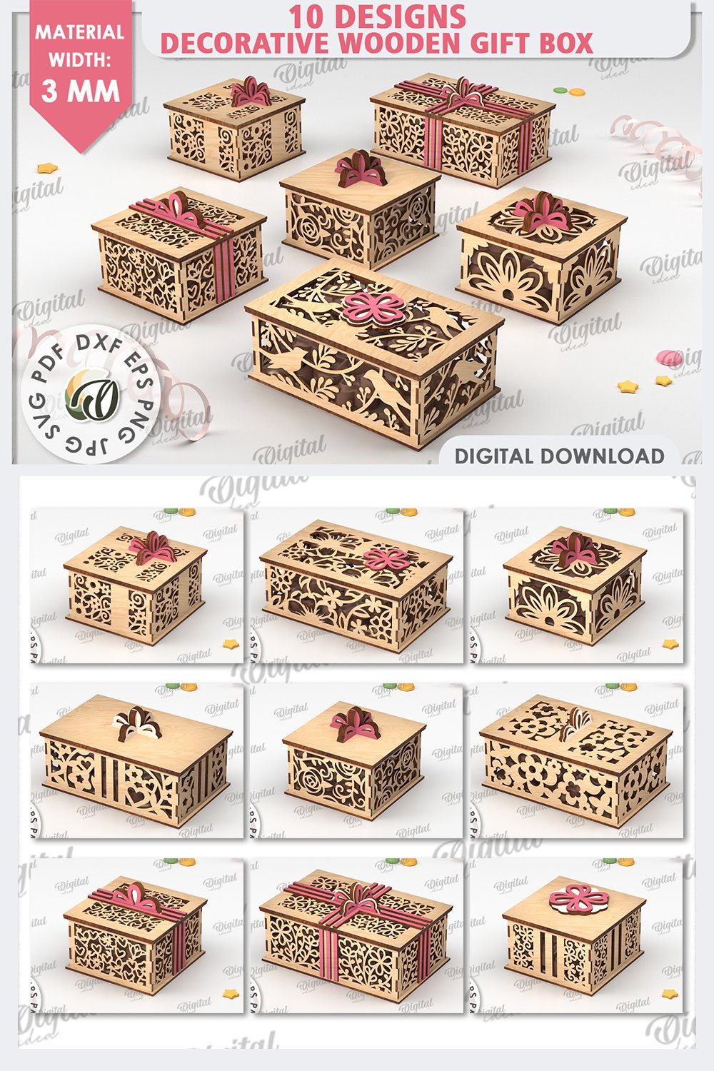 Decorative Wooden Gift Boxes Laser Cut Bundle. 3D (5199721)