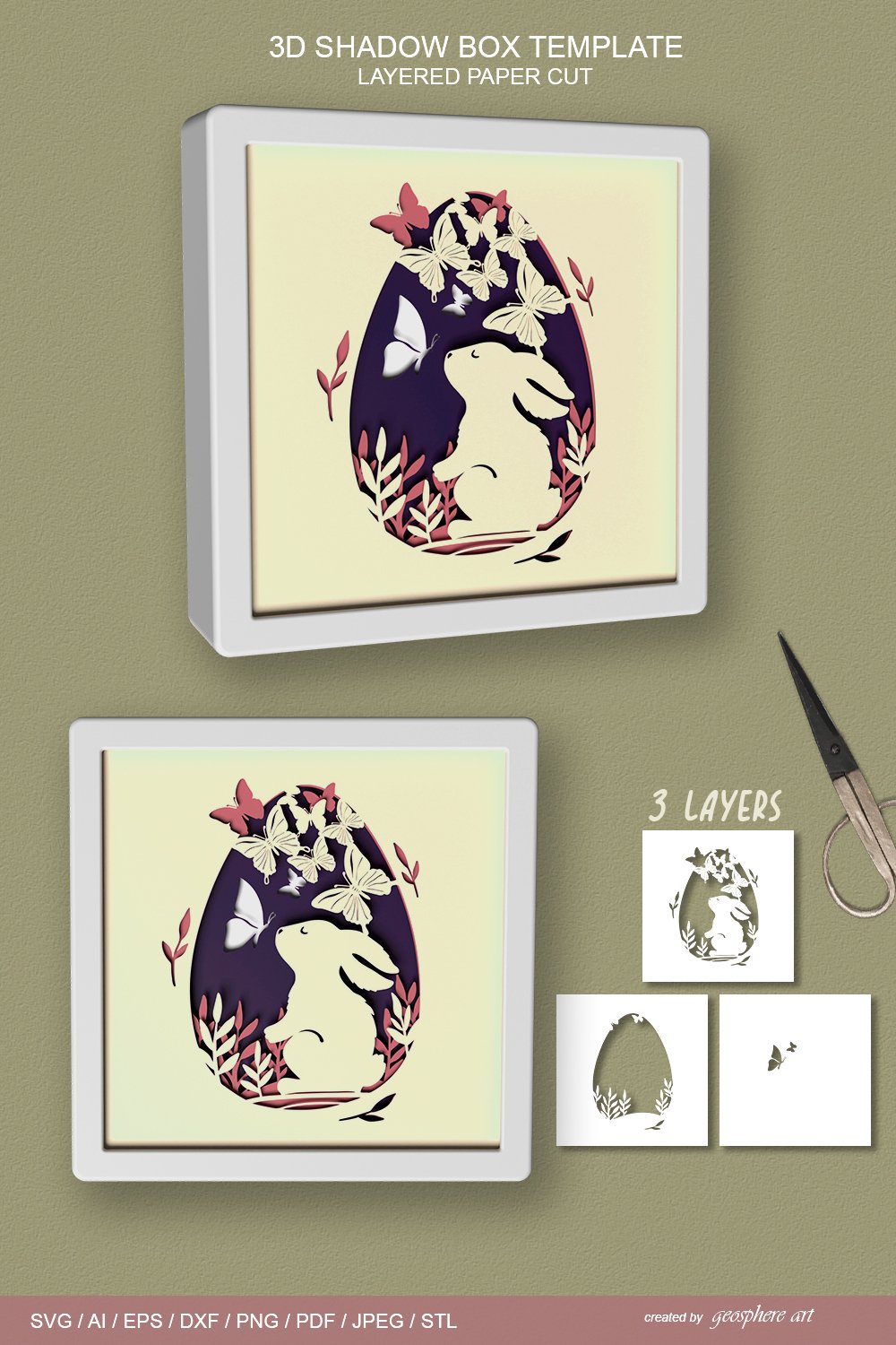Easter bunny Layered papercut SVG / DXF / 3D Shadow box