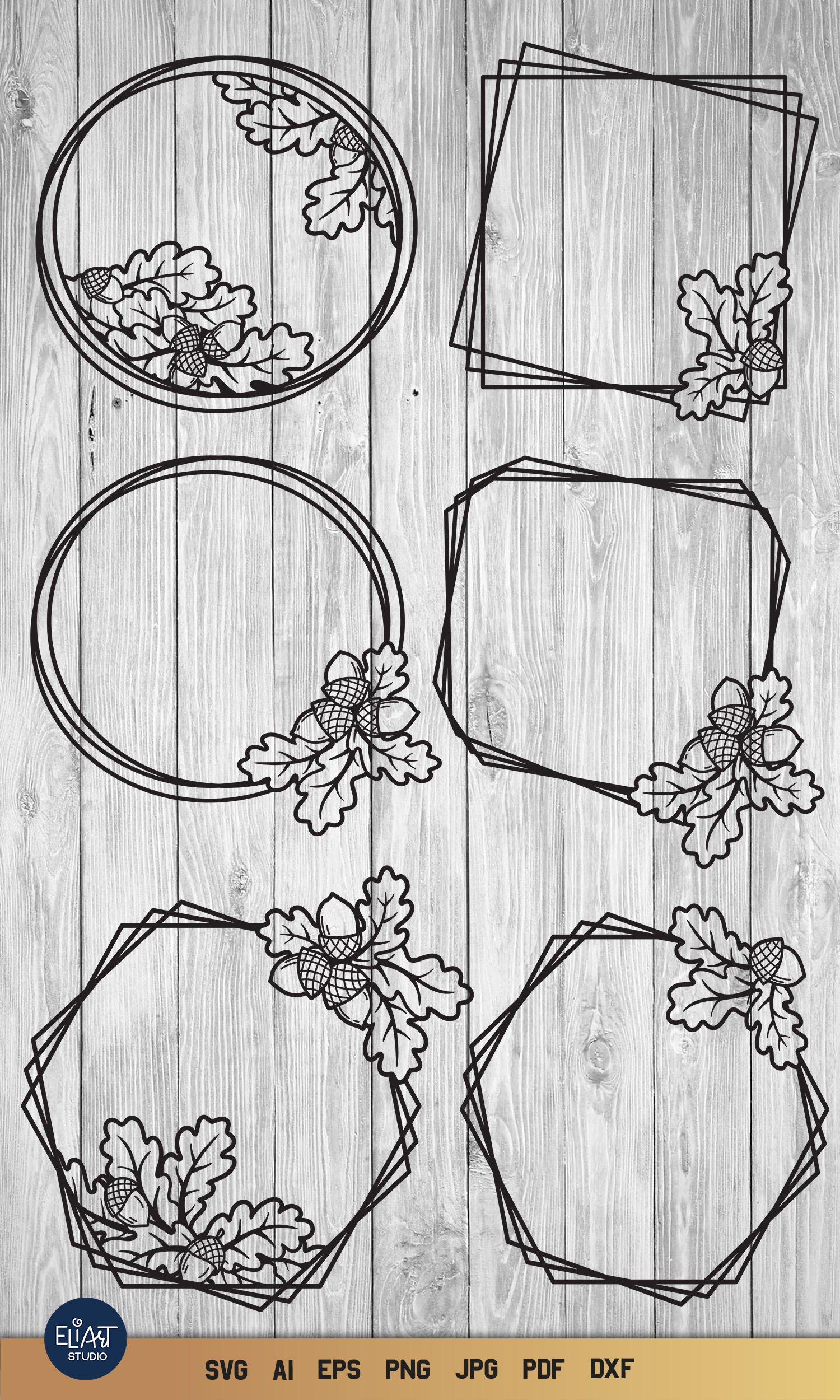 Oak Frame SVG Bundle | Fall SVG Monogram Frame