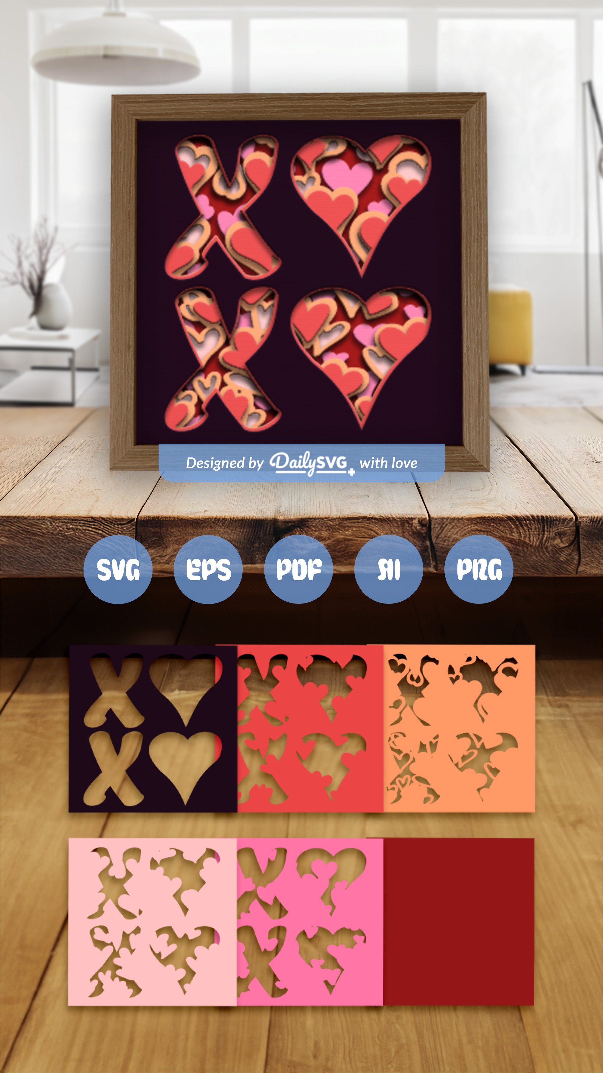 Love Mom for Valentine 3D Shadow Box Layered Papercut