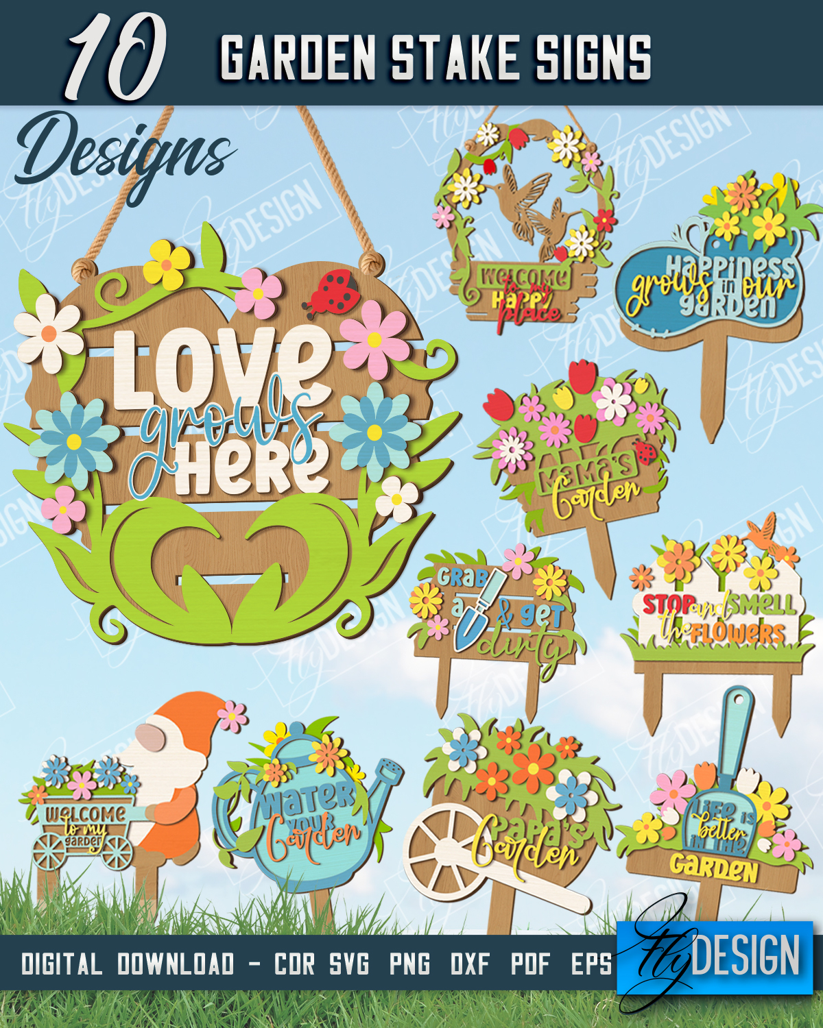 Sign Stake Svg Garden Stake Sign Laser Cut Bundle, Wooden Plant Markers SVG