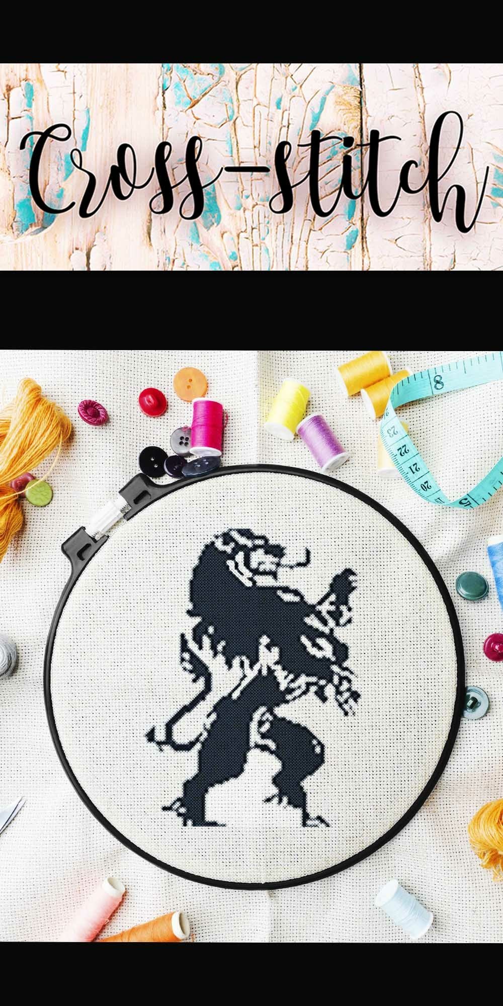 The scheme for embroidery with a counted crossstitch "lion"