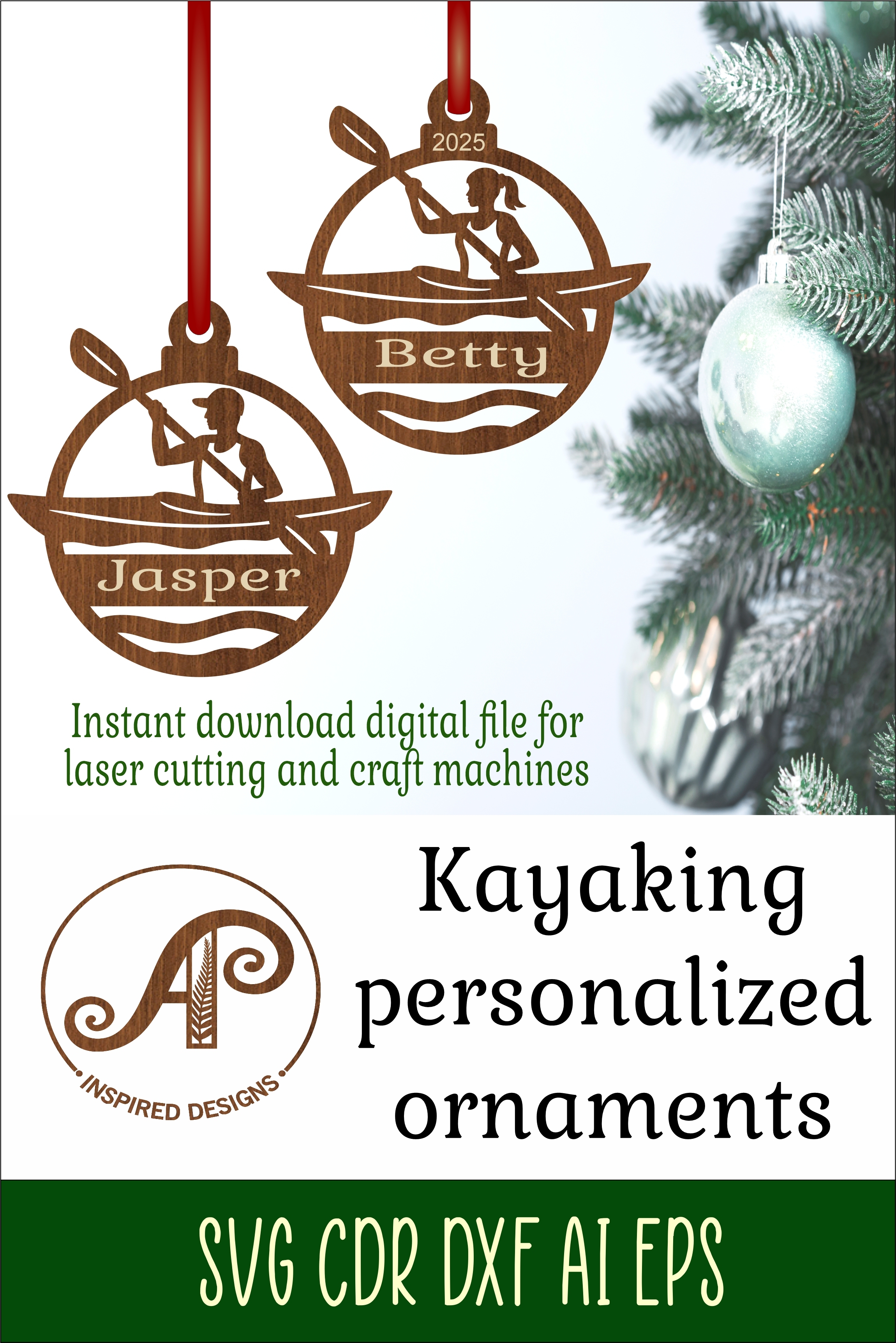 Kayaking personalized Christmas Ornament SVG