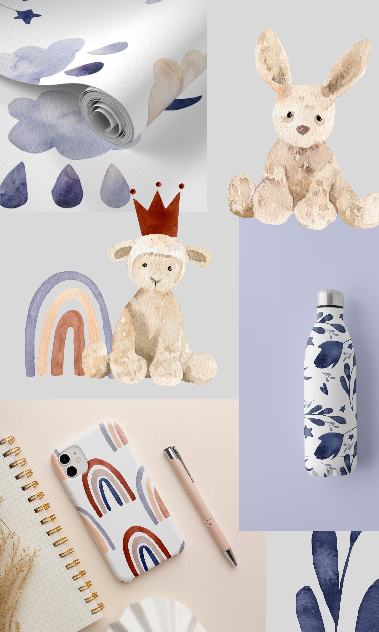 Nursery watercolor clipart, cute handpainted illustration