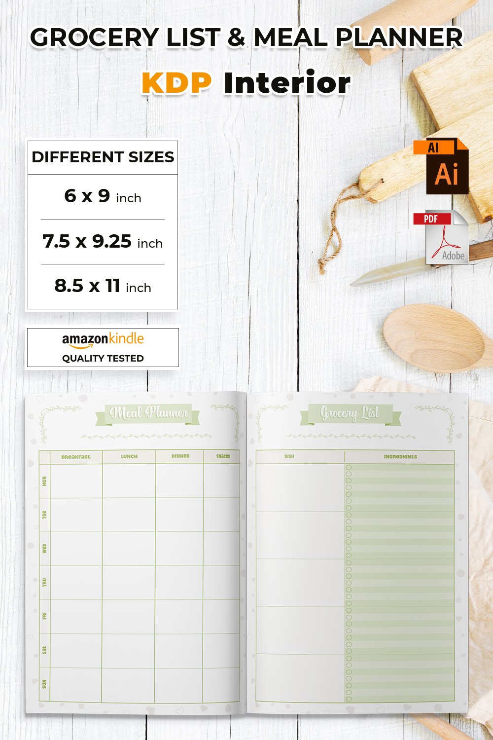 Grocery List and Meal Planner | KDP Planner Template