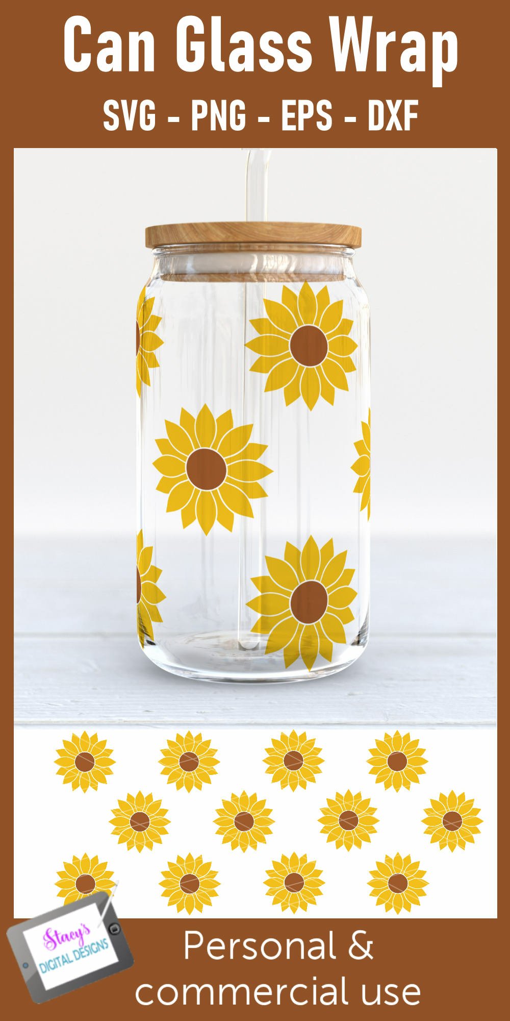 Sunflower Libbey Can Glass Wrap SVG | 16 oz. Can Glass SVG