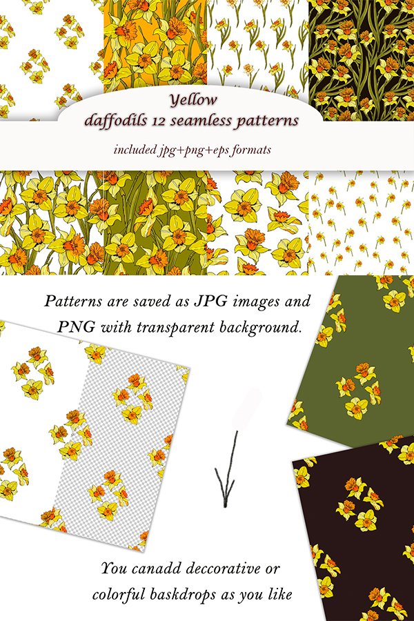 Yellow spring daffodils - 12 patterns
