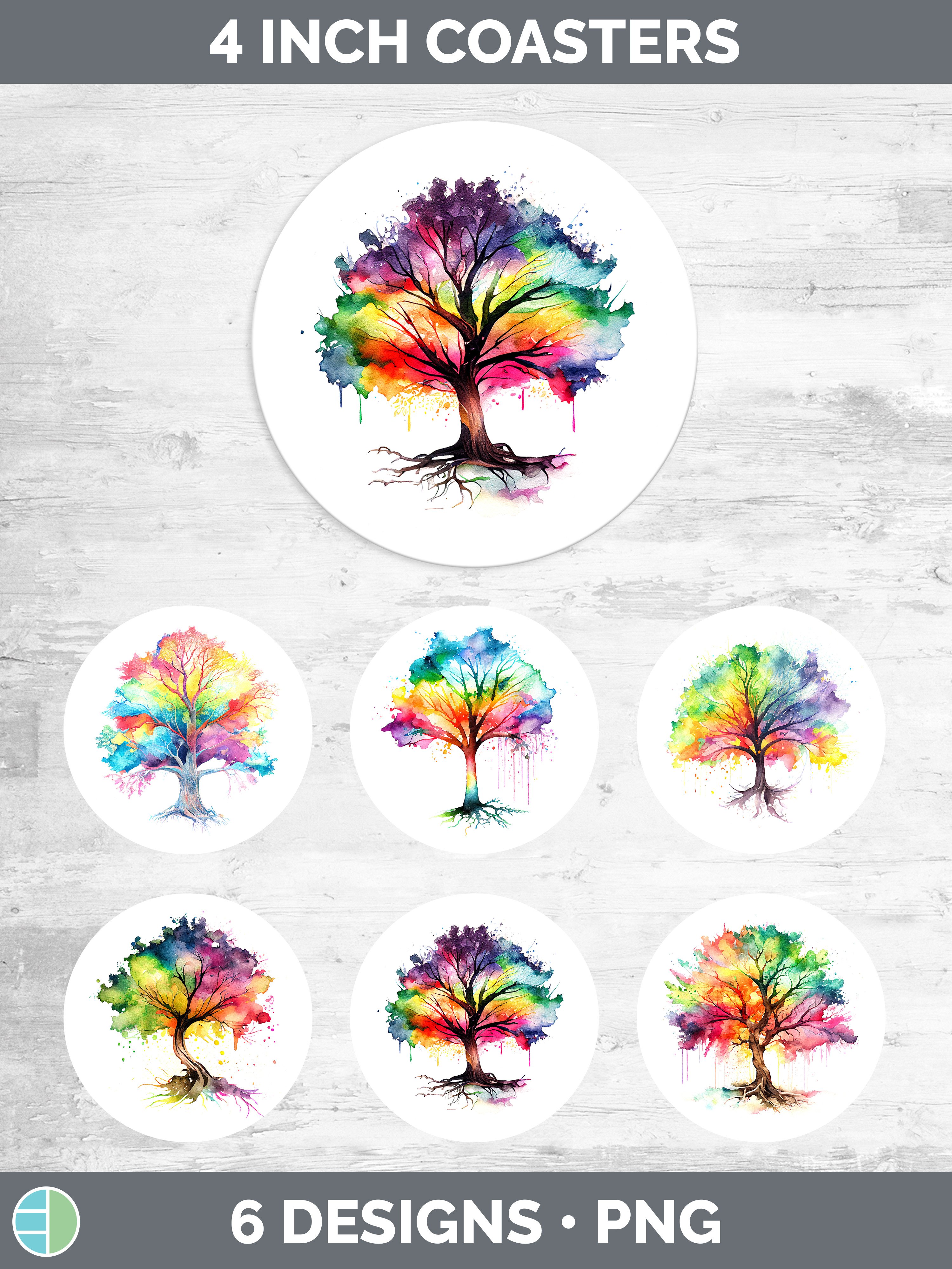 Rainbow Ash Trees Round Coaster | Sublimation Coaster Design