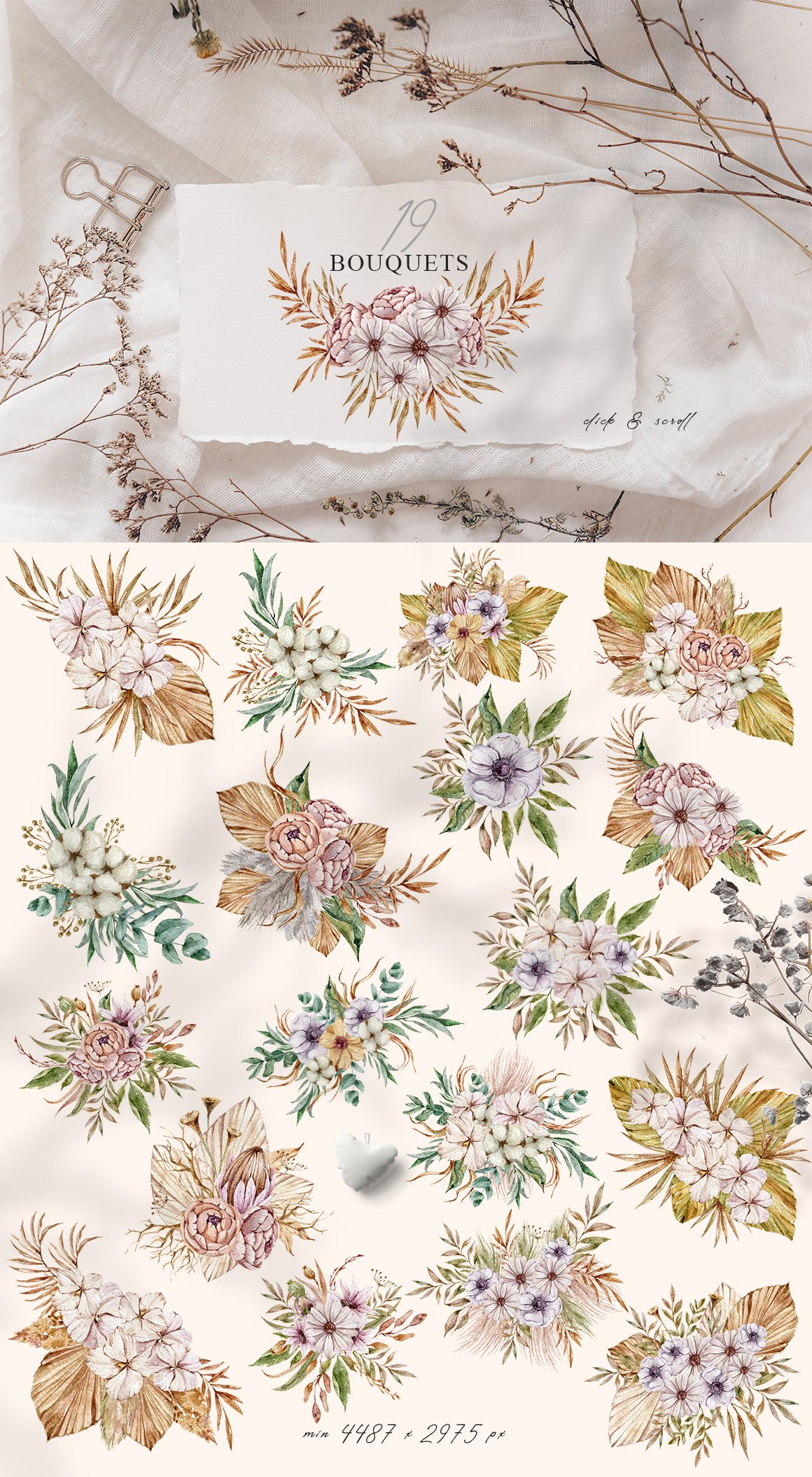 Watercolor bohemian floral wreath clipart- 17 png files