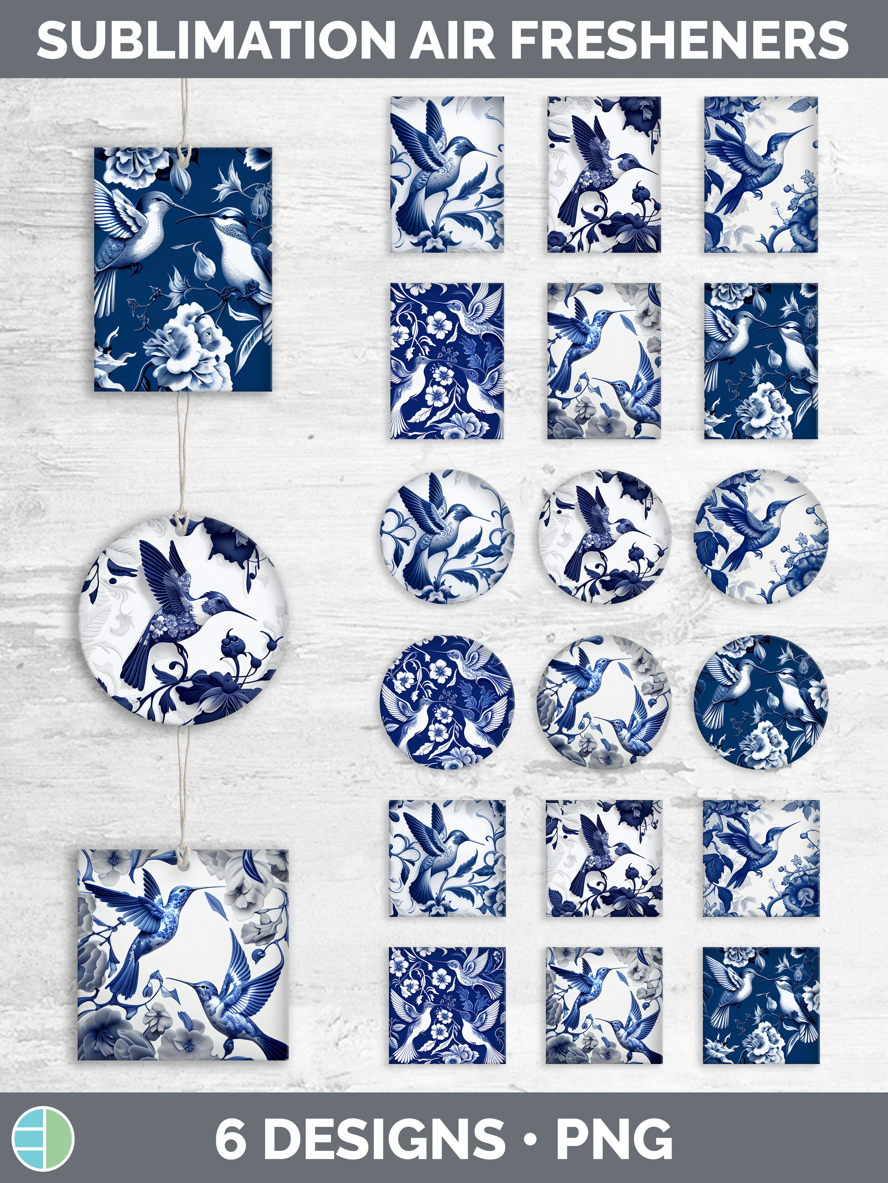Blue and White Hummingbird Bird Air Freshener | Sublimation