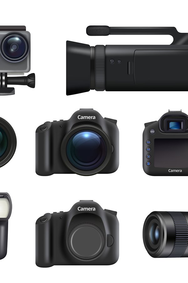Video and photo cameras. Professional dslr technic for movie