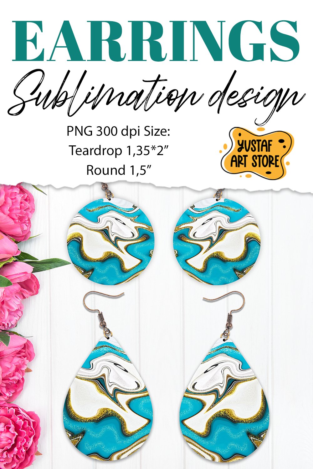 Abstract Earrings Sublimation. Teardrop and Round (3910970)