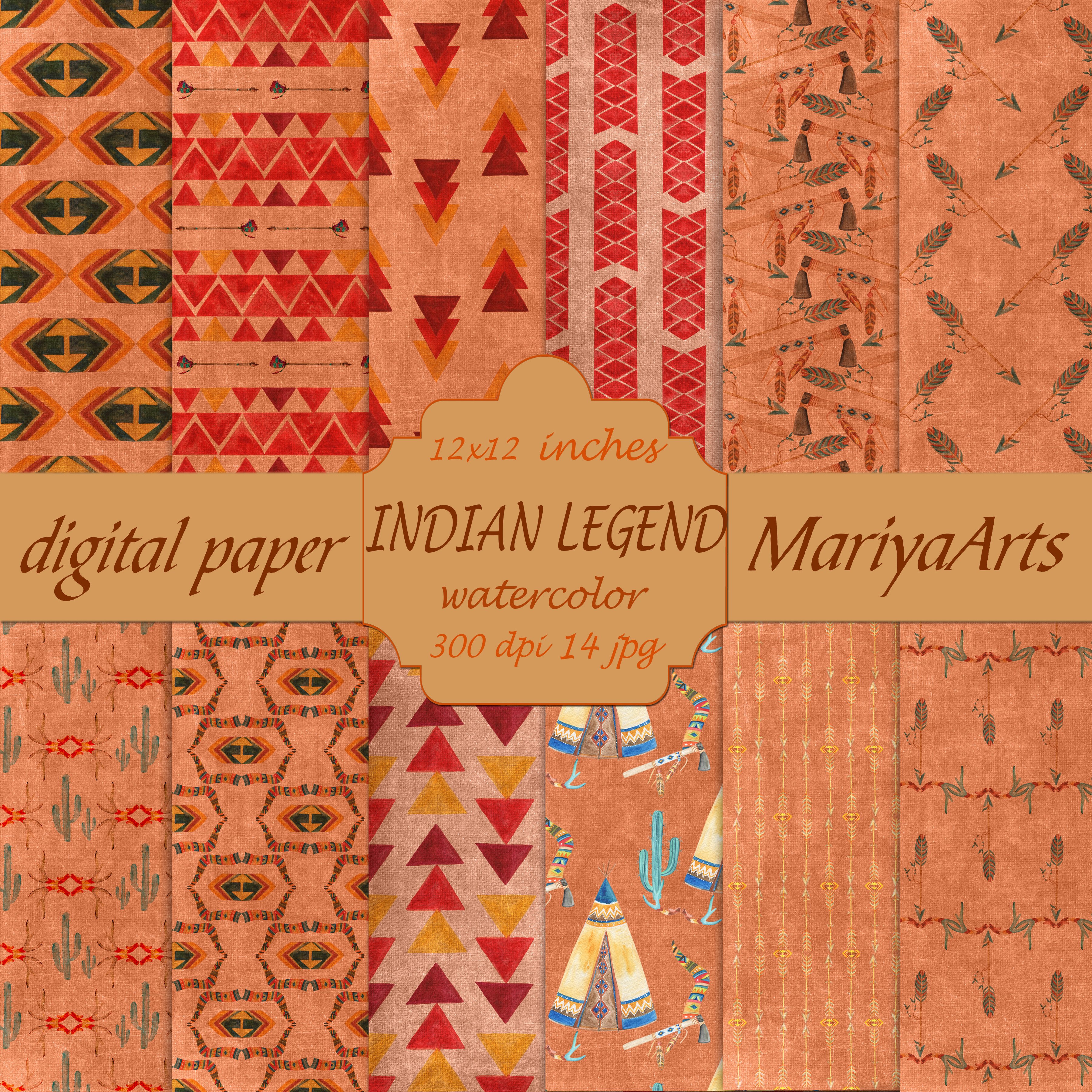 Digital Paper Pack, Geometric, Hand Painted Watercolor