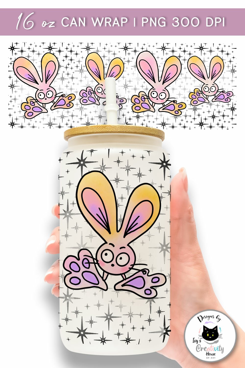 Funny Easter Bunny Glass Can Wrap | 16 Oz Glass Can Design