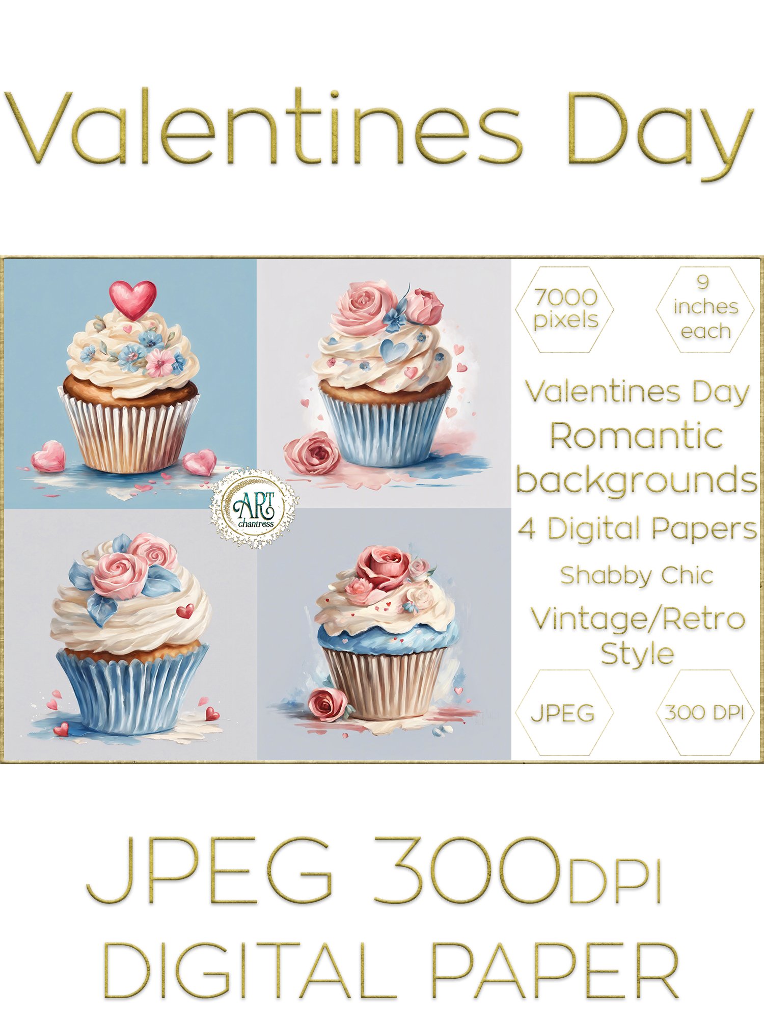 Retro Valentines Day Digital Papers Cute Cupcake (3176233)