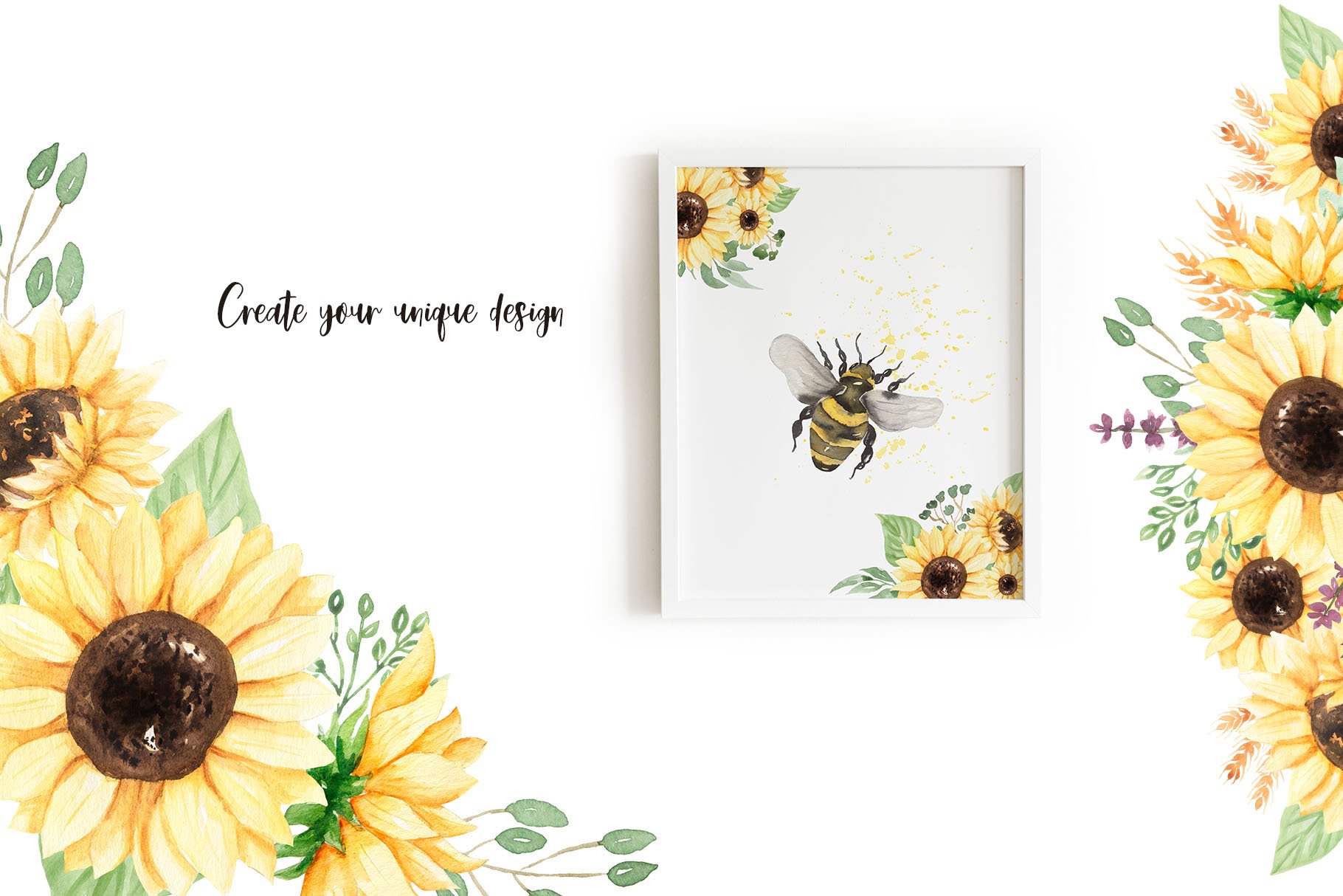 Watercolor Sunflowers, Honey & Bees Bundle