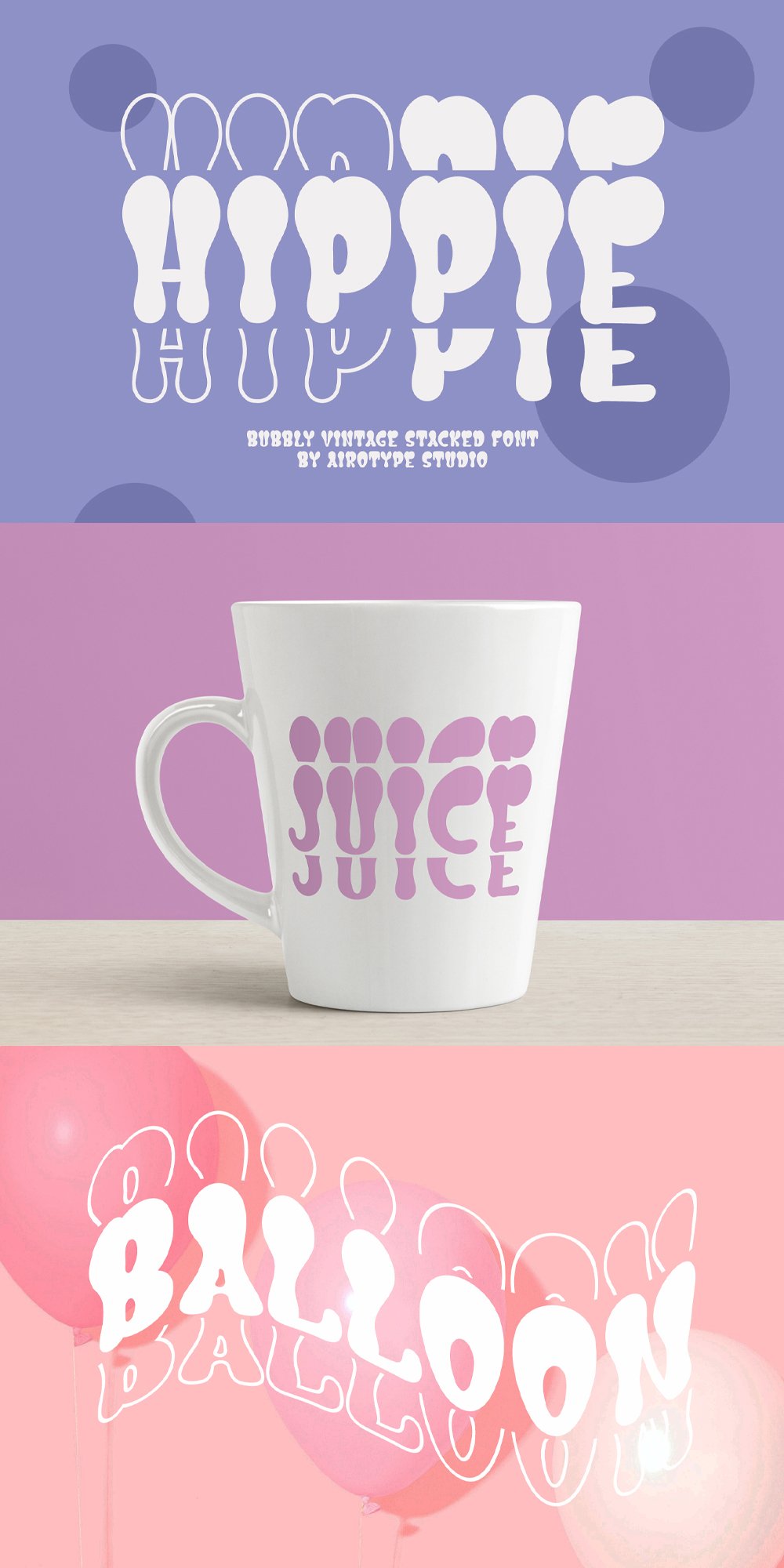 Hippie - Retro Stacked Font with Vintage Style