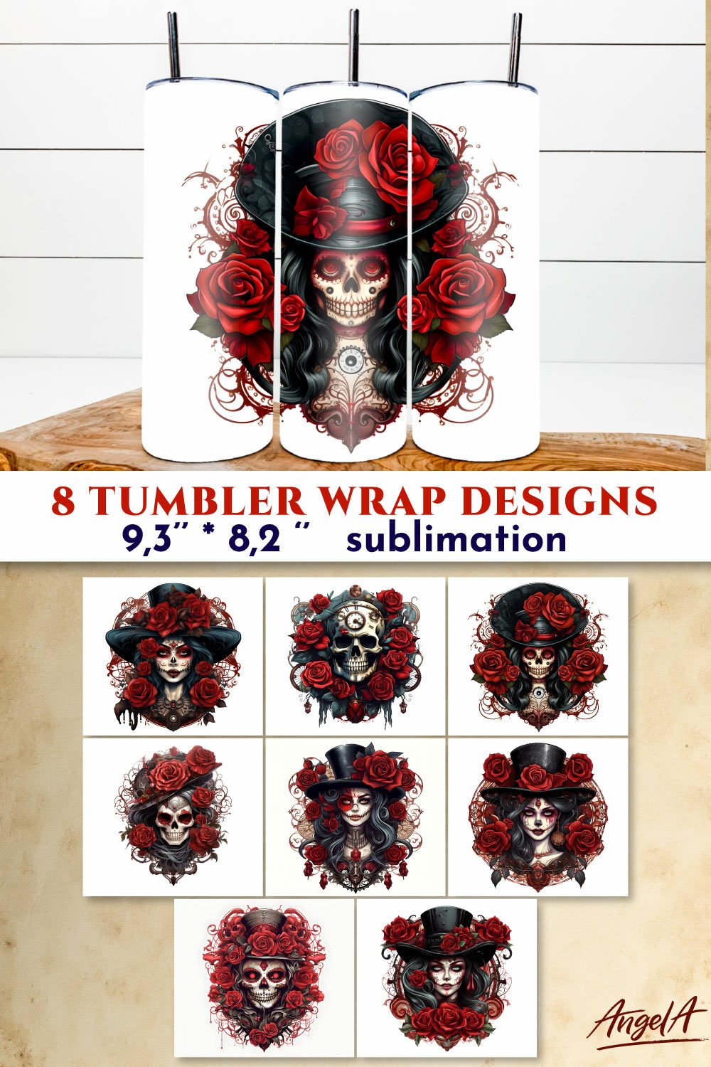 3d halloween tumbler wrap bundle / gothic illustrations PNG