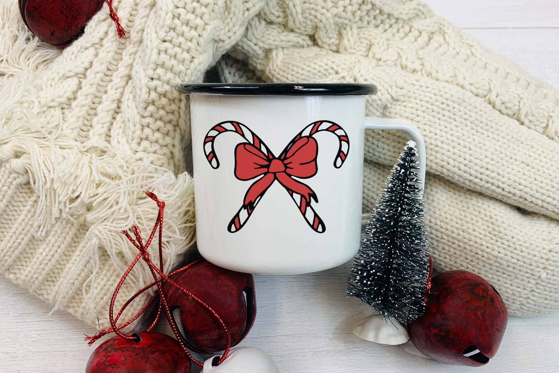 Candy Canes Crossed With Red Bow SVG Cut and Sublimation PNG