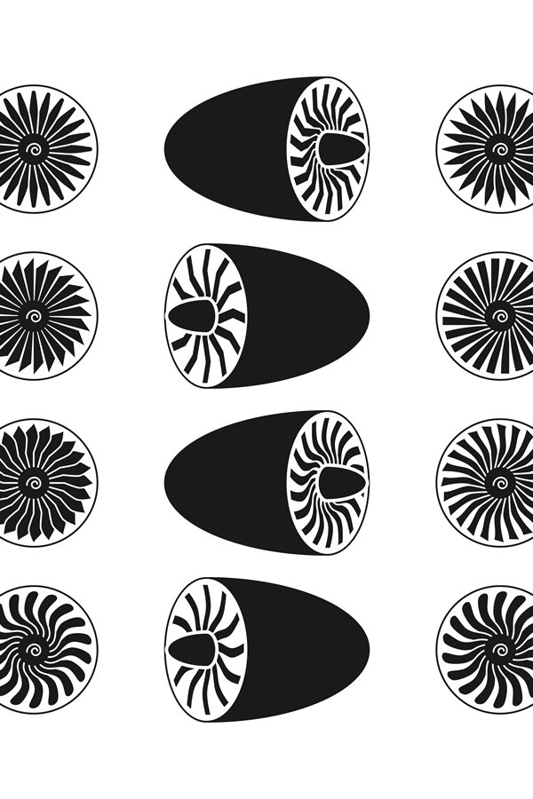 Aircraft jet engine and blades of turbine vector